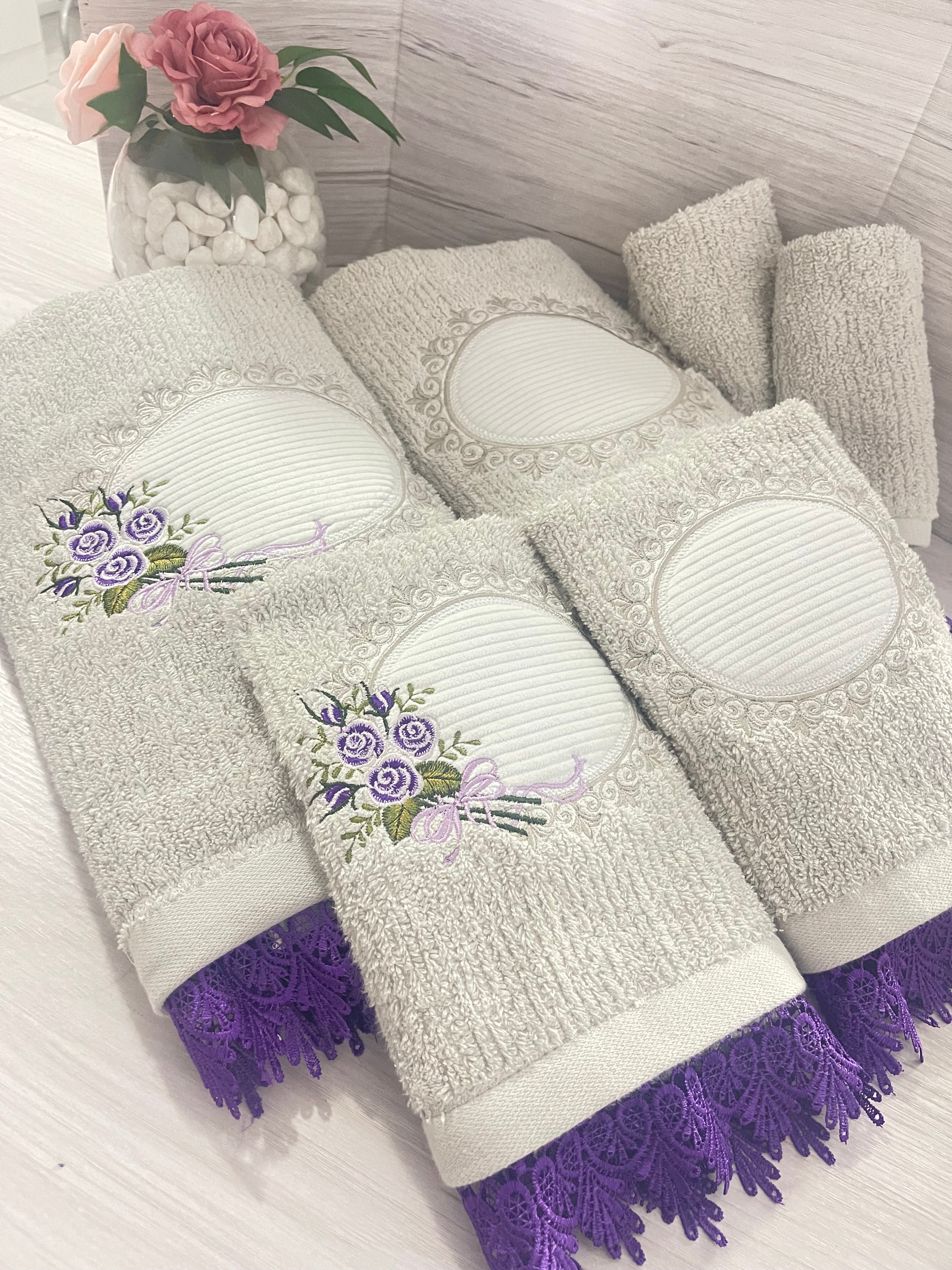 Light Grey Embroidery Bath Towel Set-6pcs