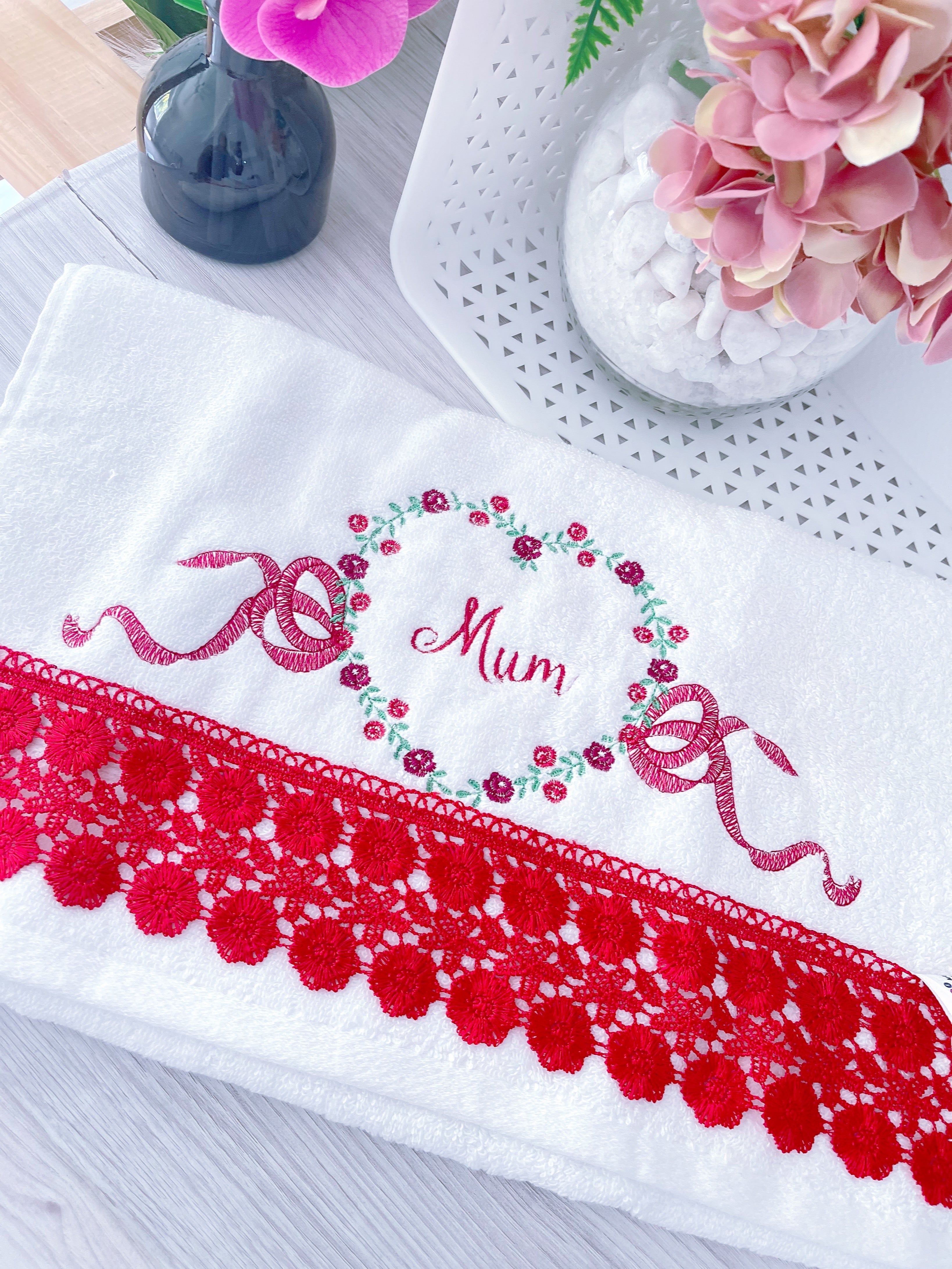 Hand Towel Embroidery Mum