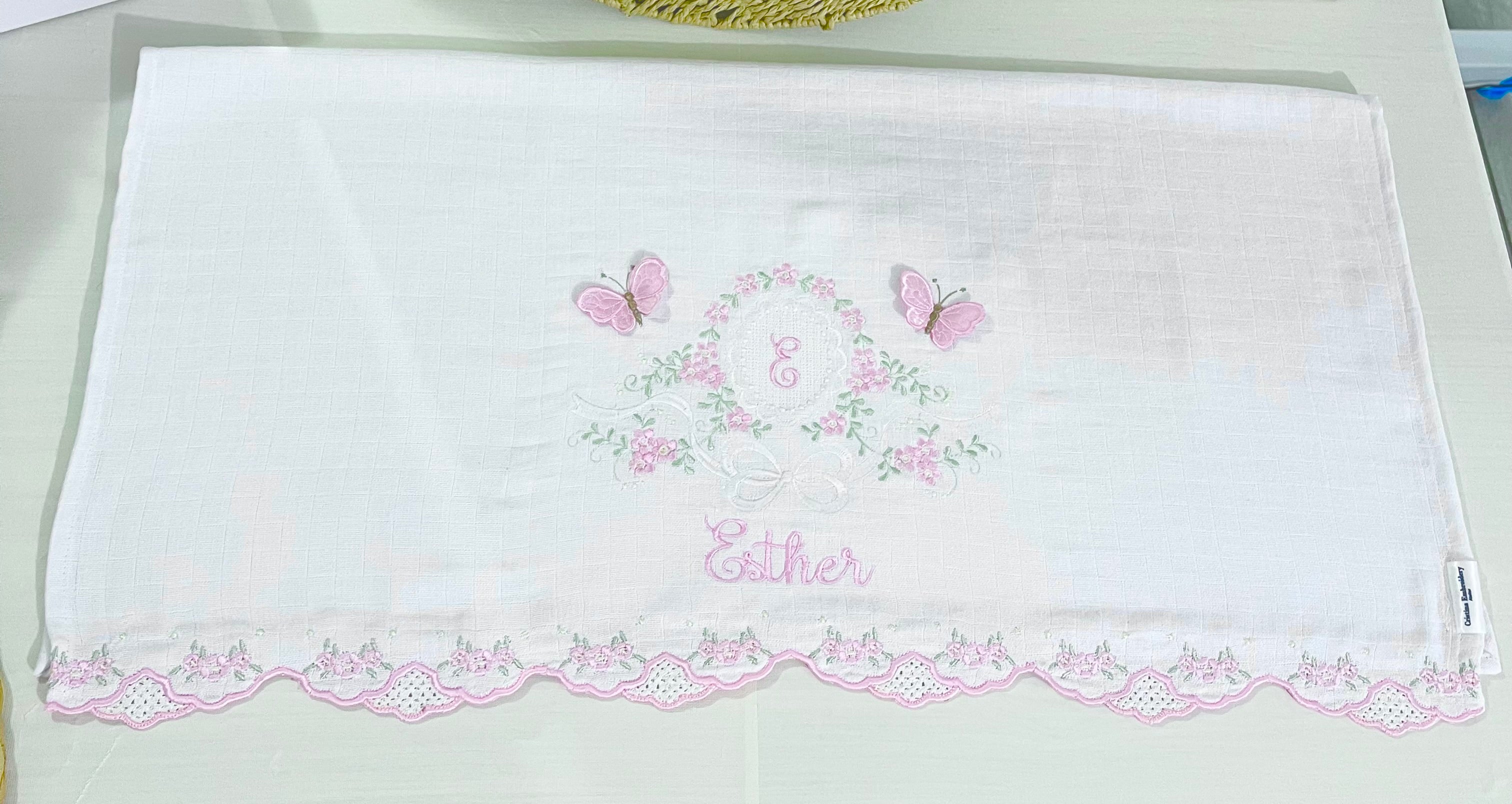Fralda de Passeio para Bebê Bordada com Barrinha Bordada / Embroidery Burp Cloth 80cmx80cm
