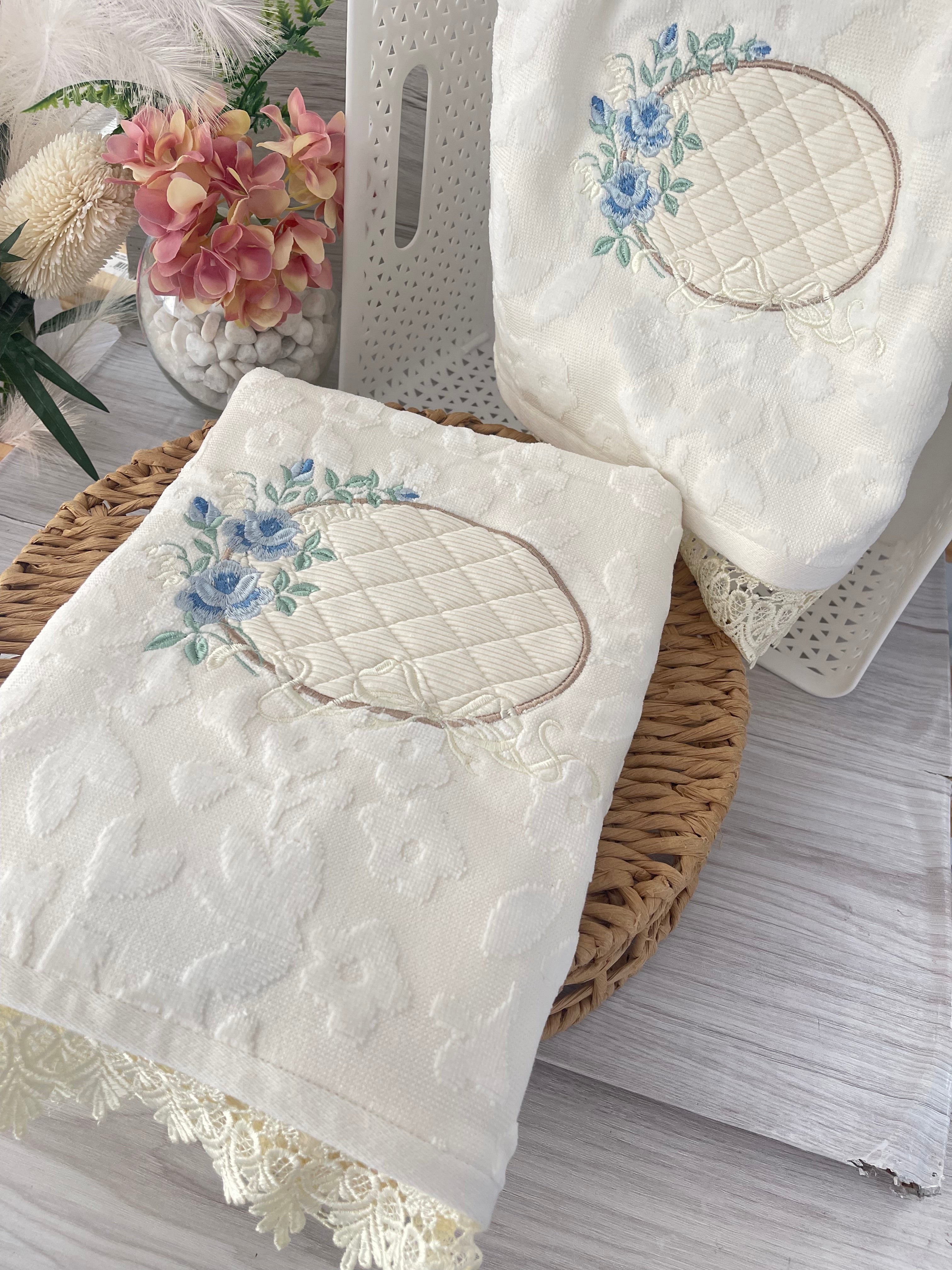 Cream - Embroidery Bath Towel Set 2 pcs