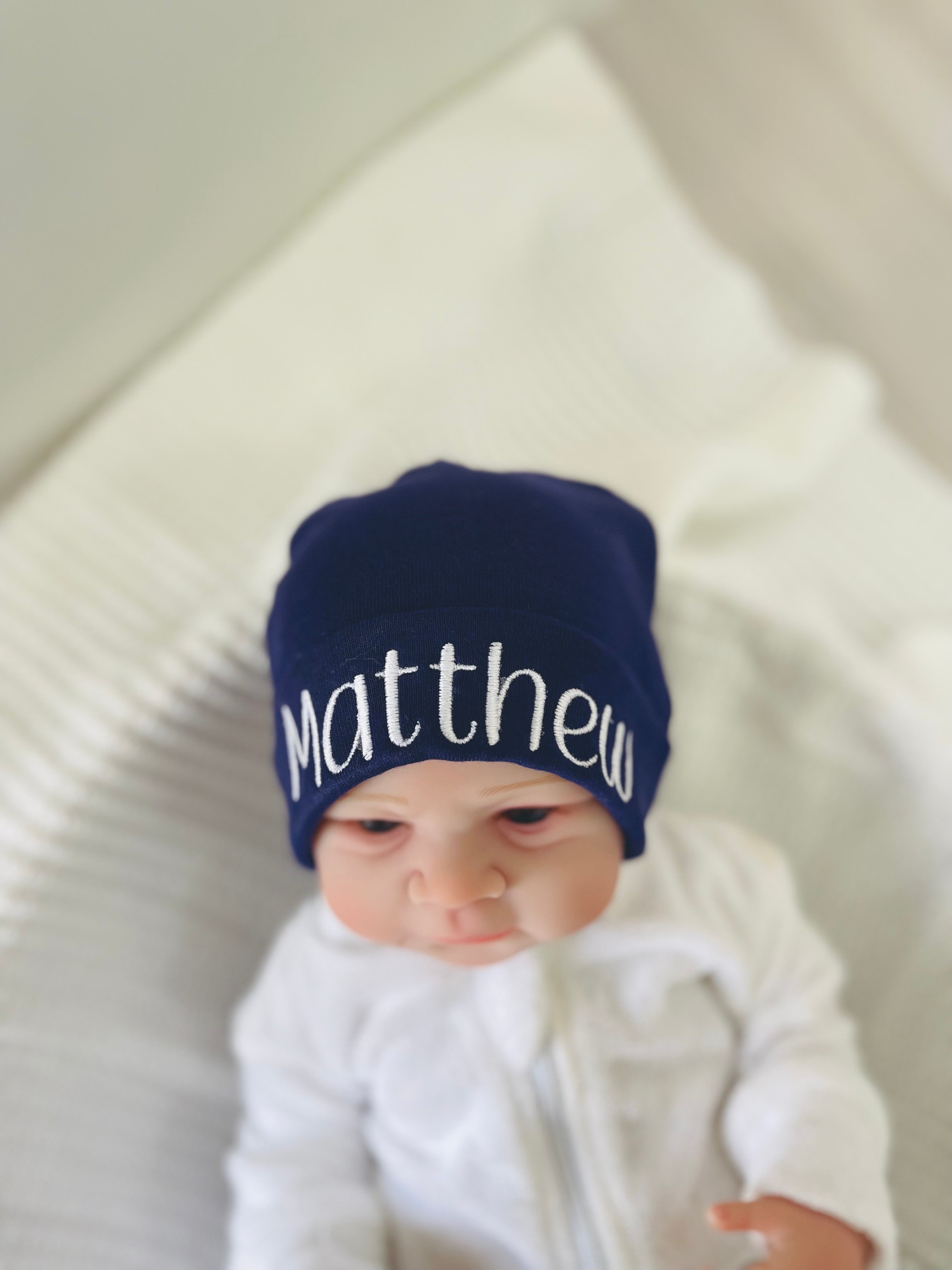 Newborn Beanies Cotton Jersey for Personalisation (Name Personalisation Available – Embroidered)