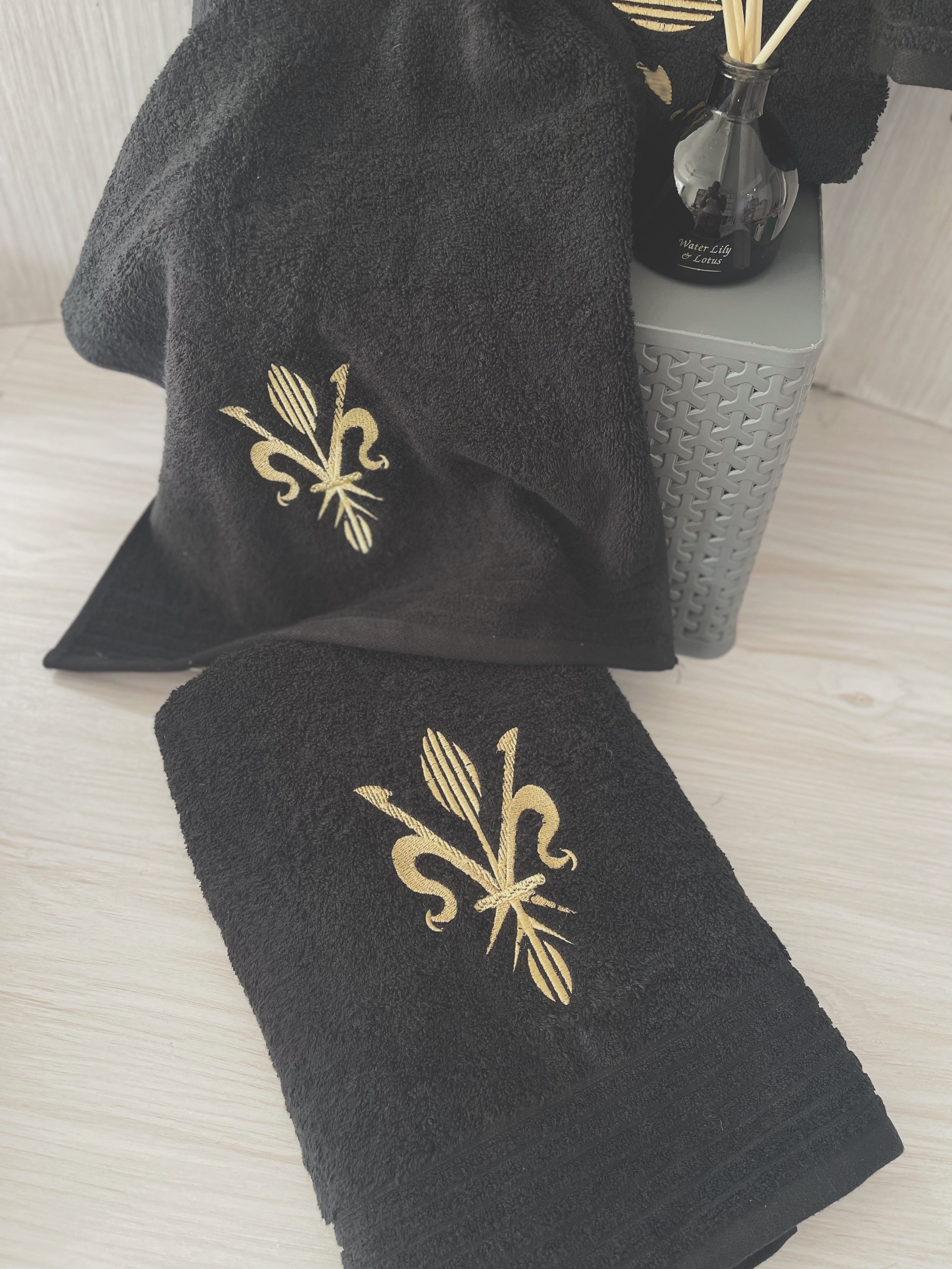 Luxury Embroidered Towel Set for Men – Bath & Hand Towel Onyx Black