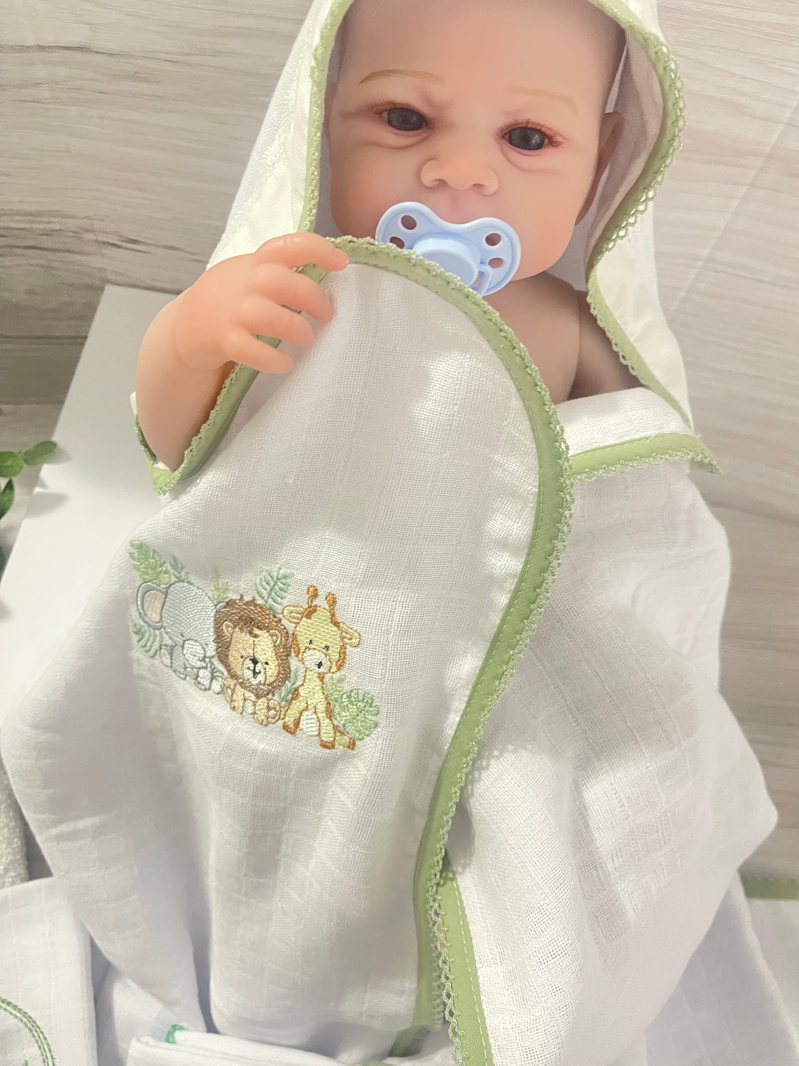 Embroidered Baby Gift Box – Handcrafted Hamper with 6 Essentials -Safari