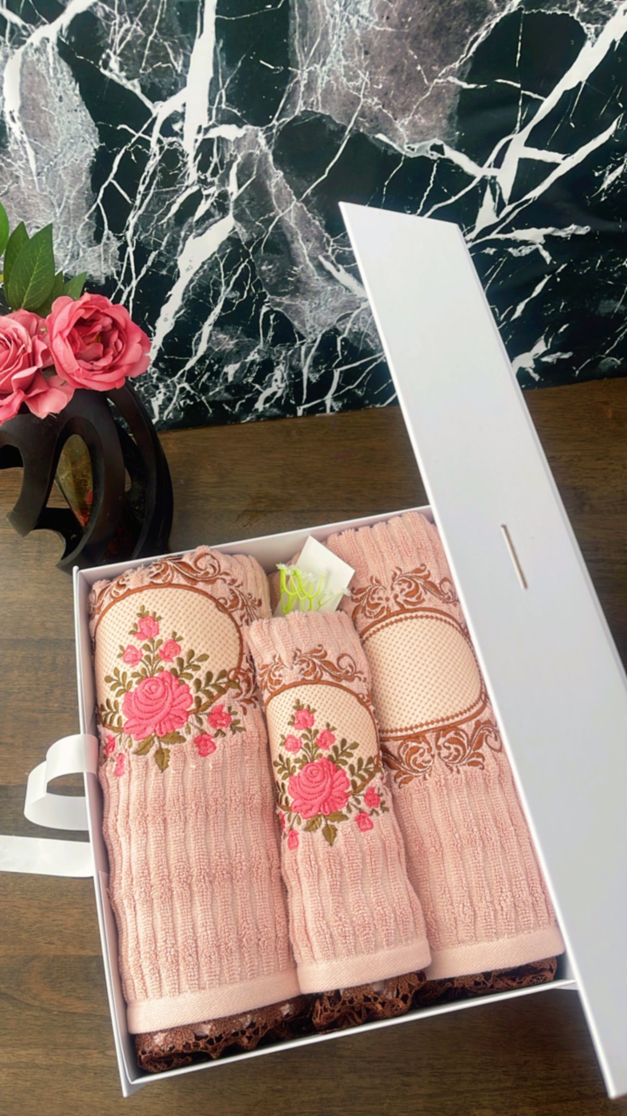 Blush Rose Luxury Towel Gift Set – 3 Pieces