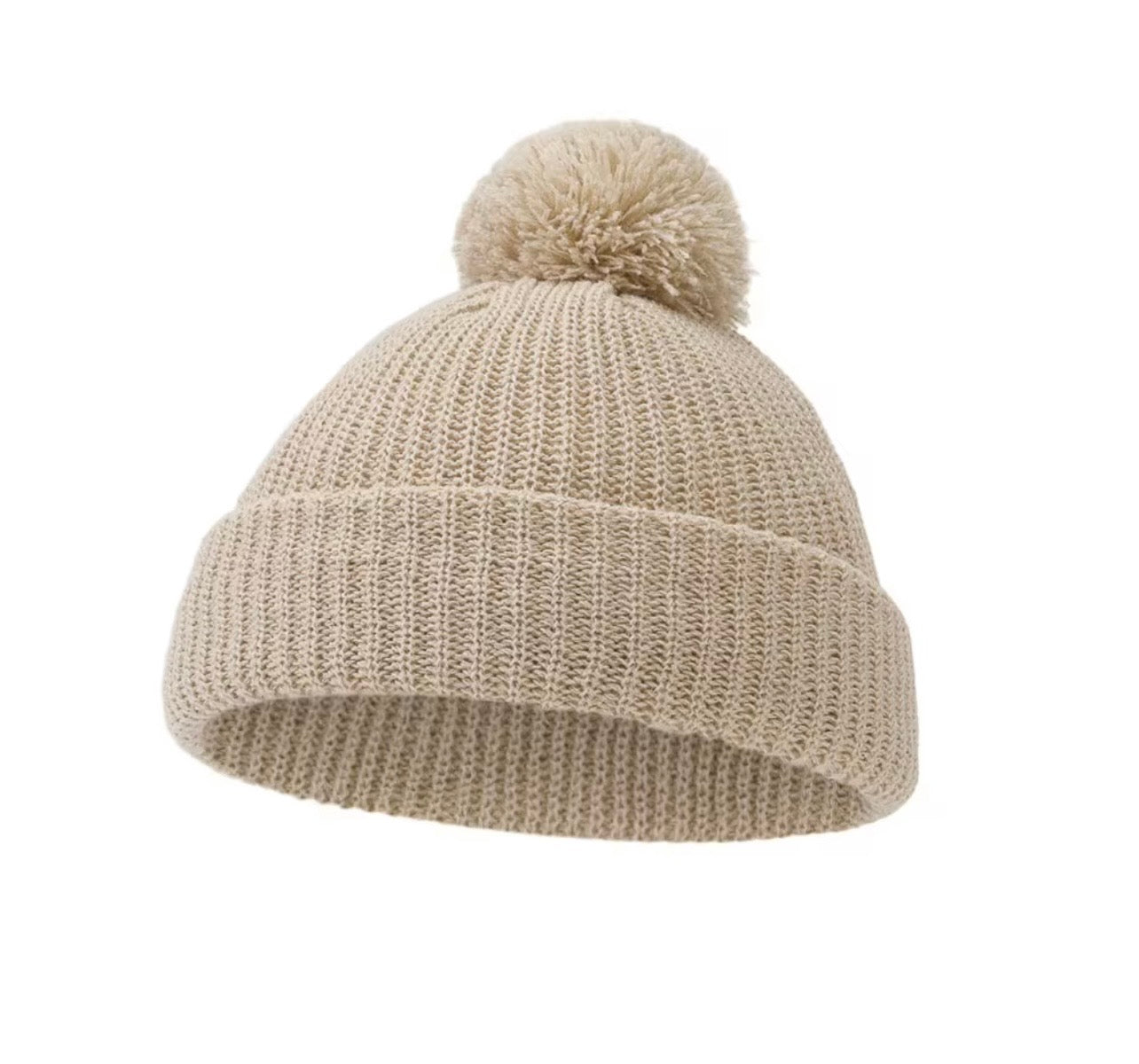 Baby Beanies Knitted with Pom Pom – Autumn & Winter ( Name Personalisation Available – Embroidered)
