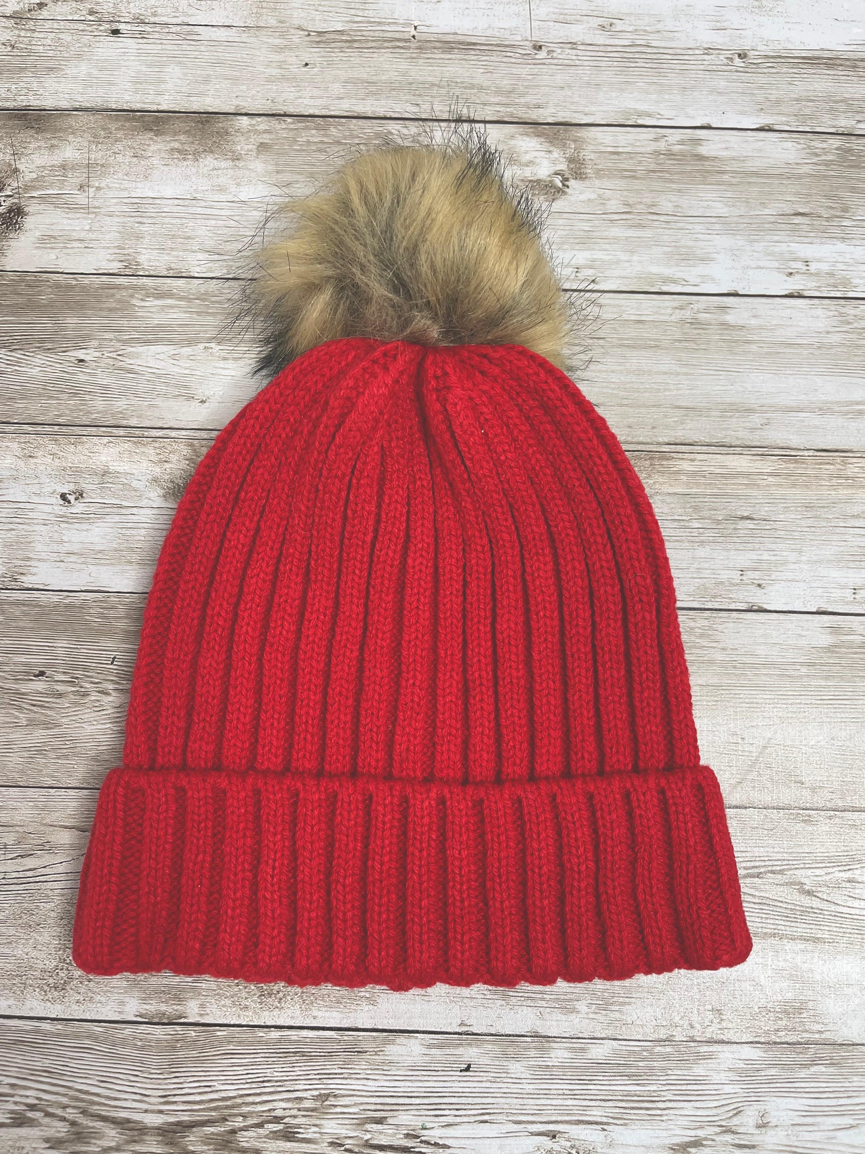 Red Baby Beanie knitted (6-12 months)
