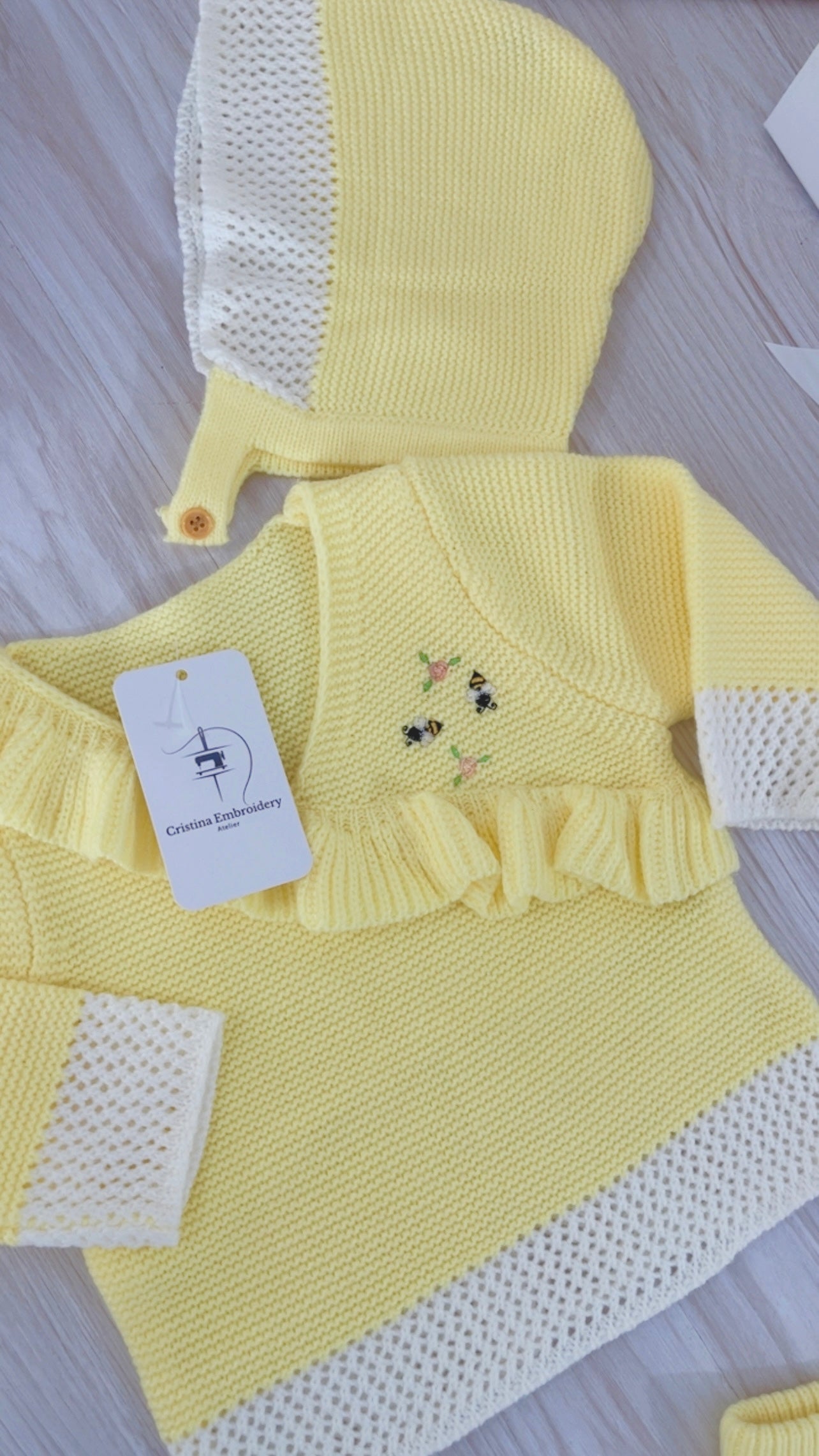 Bee Baby Girl Outfit – Yellow Knitted Set 4 pcs