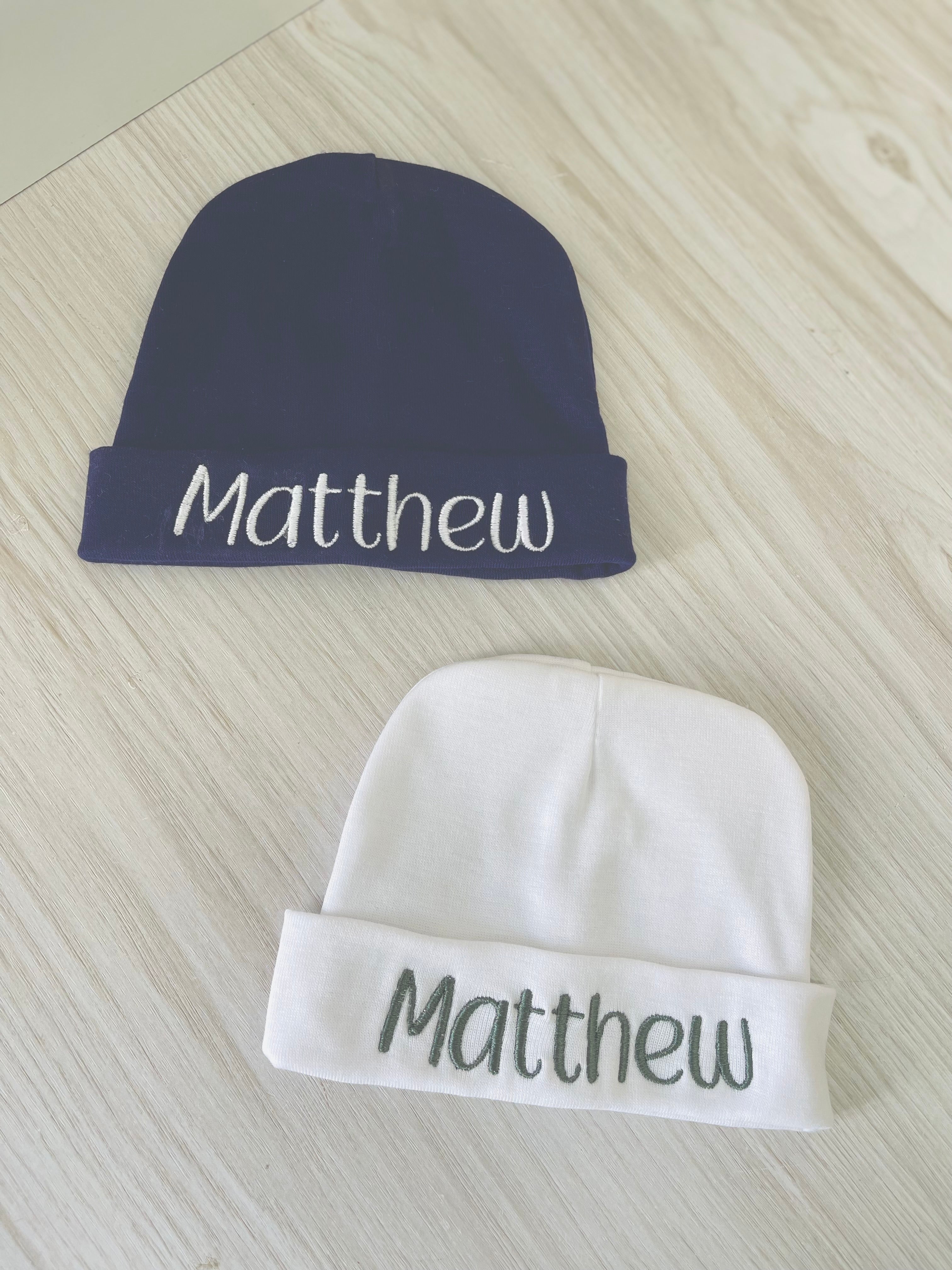 Newborn Beanies Cotton Jersey for Personalisation (Name Personalisation Available – Embroidered)