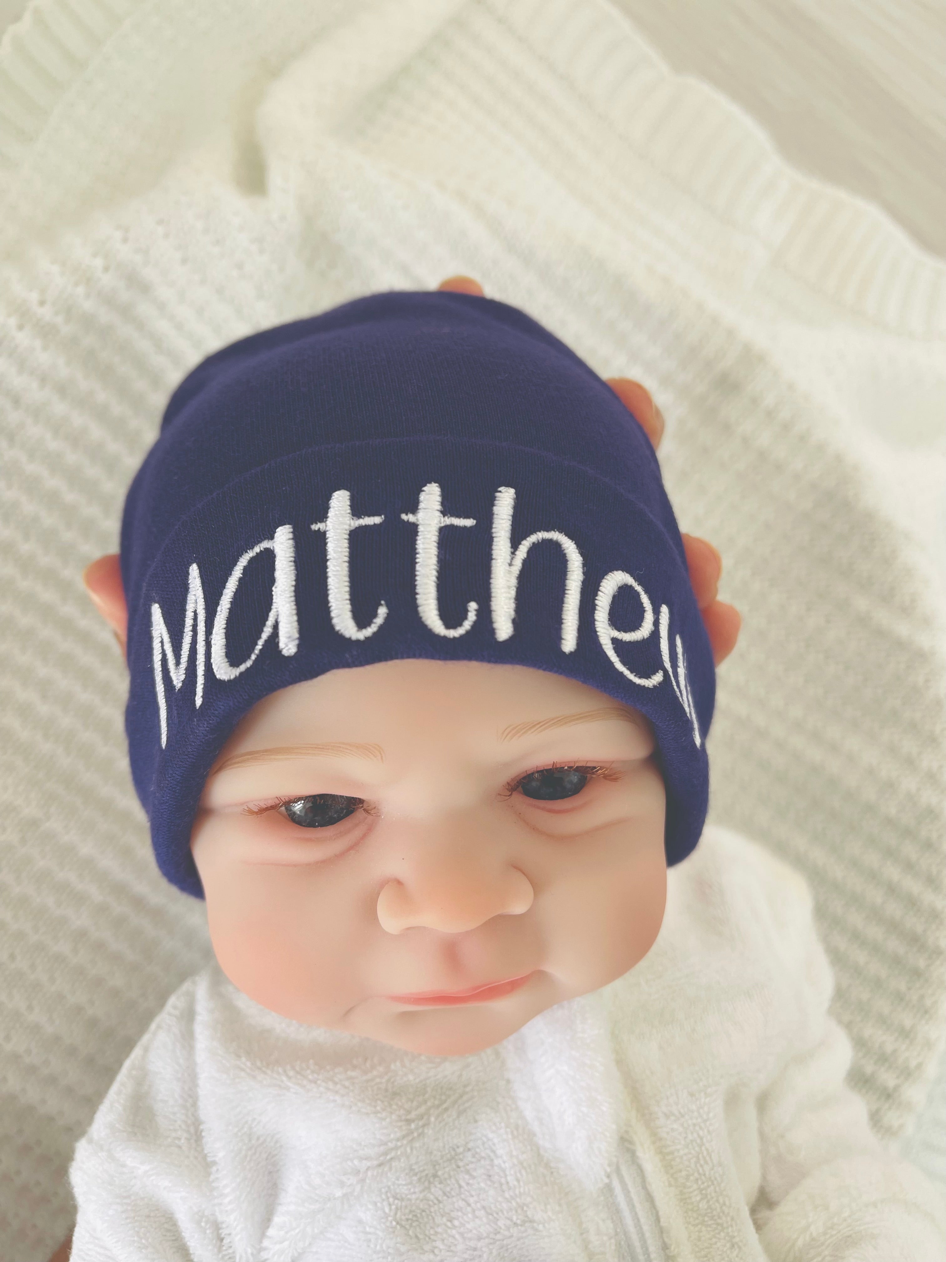 Newborn Beanies Cotton Jersey for Personalisation (Name Personalisation Available – Embroidered)
