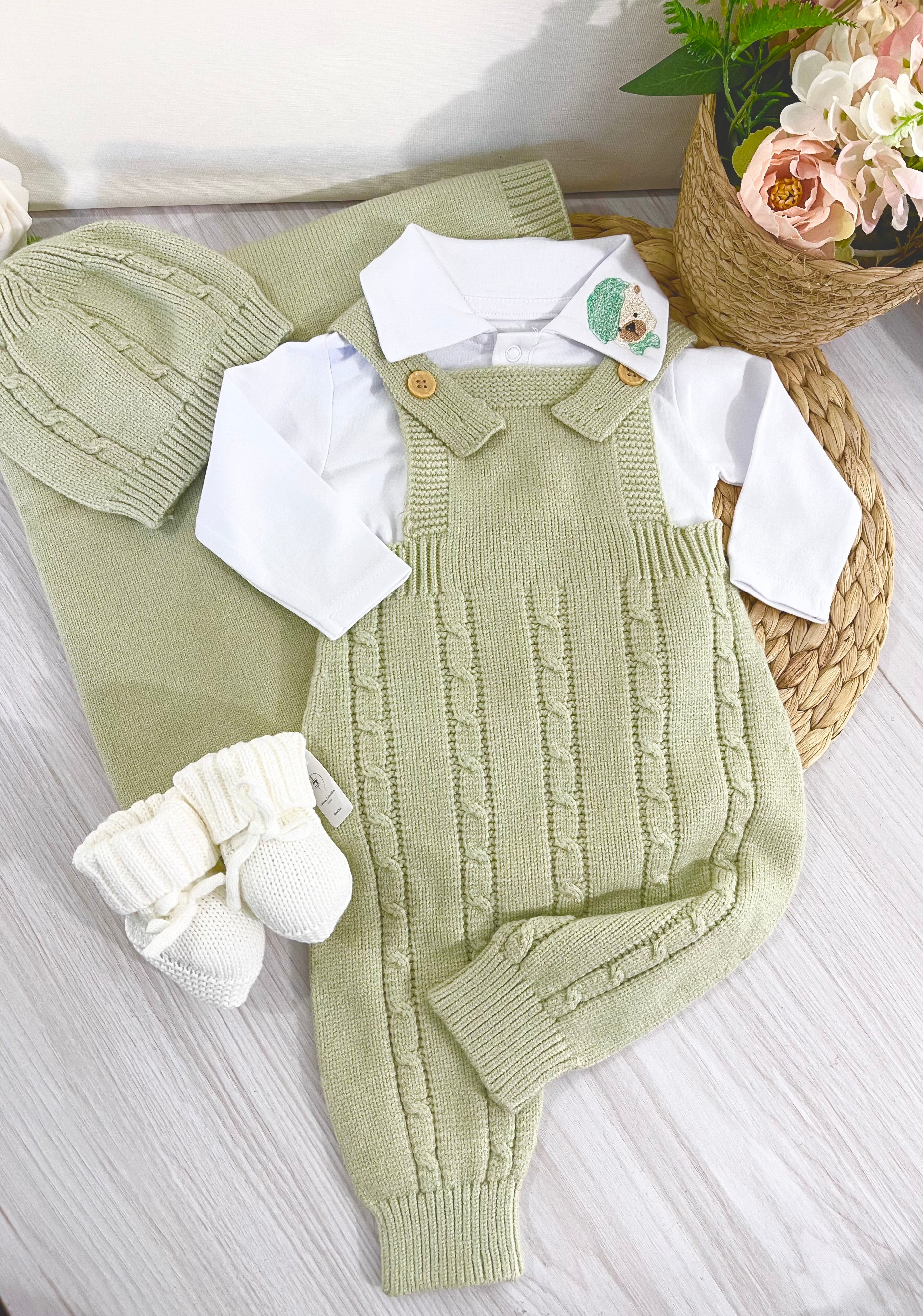 Sage Green - Knitted Baby Outfit Set – 0–3 Months