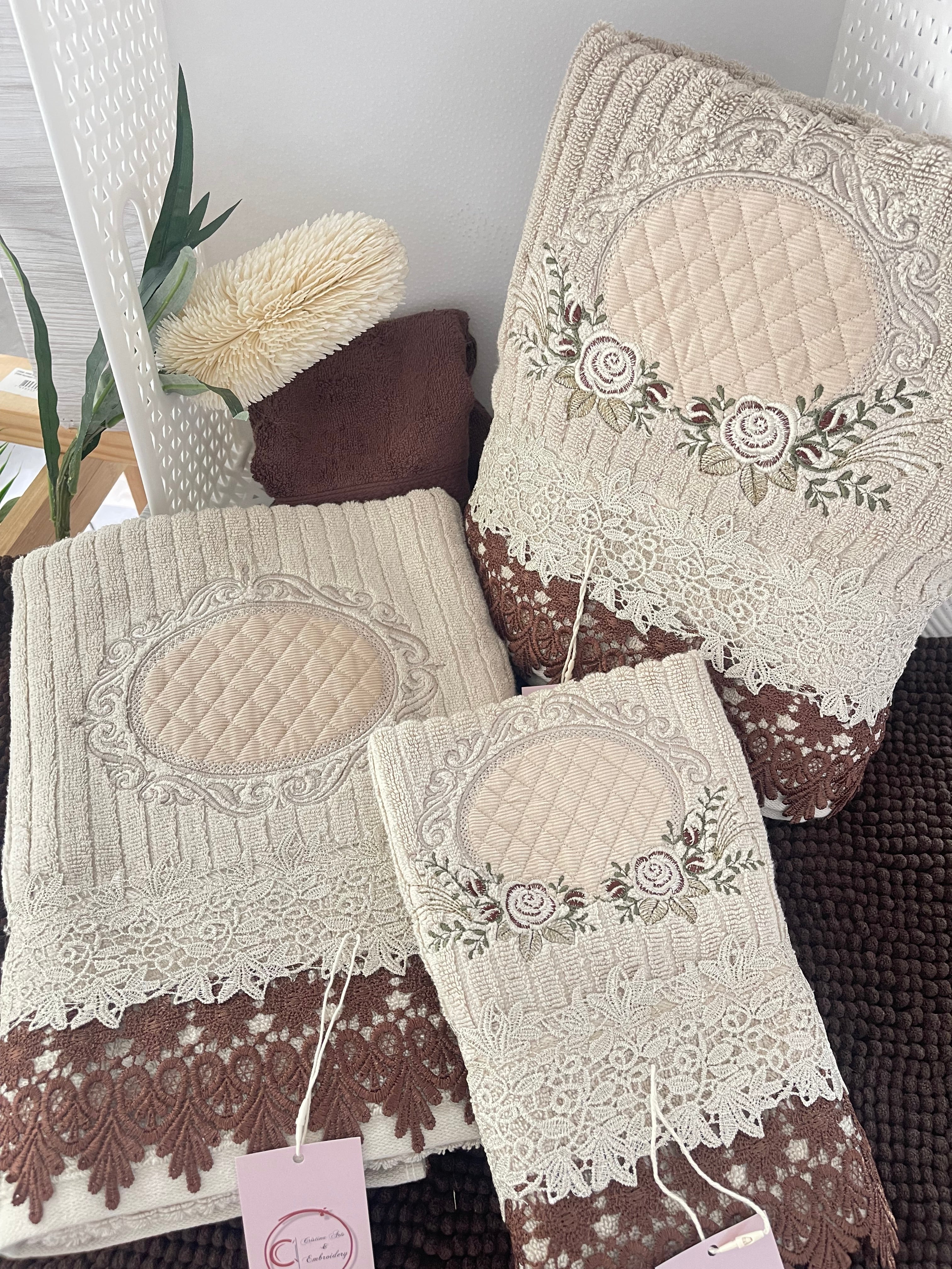 Embroidery Bath Towel Set Beige - Sheraton Luxury 6 pcs