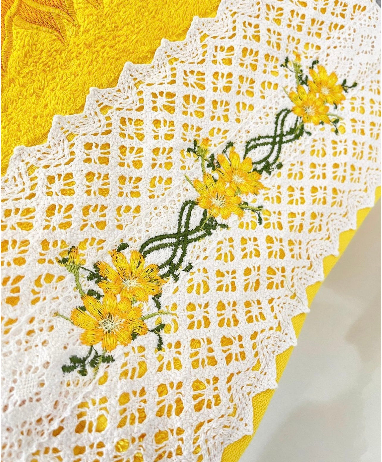 Yellow Embroidery Bath Towels Set 3pcs
