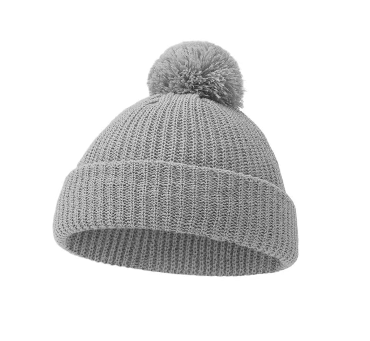 Baby Beanies Knitted with Pom Pom – Autumn & Winter ( Name Personalisation Available – Embroidered)