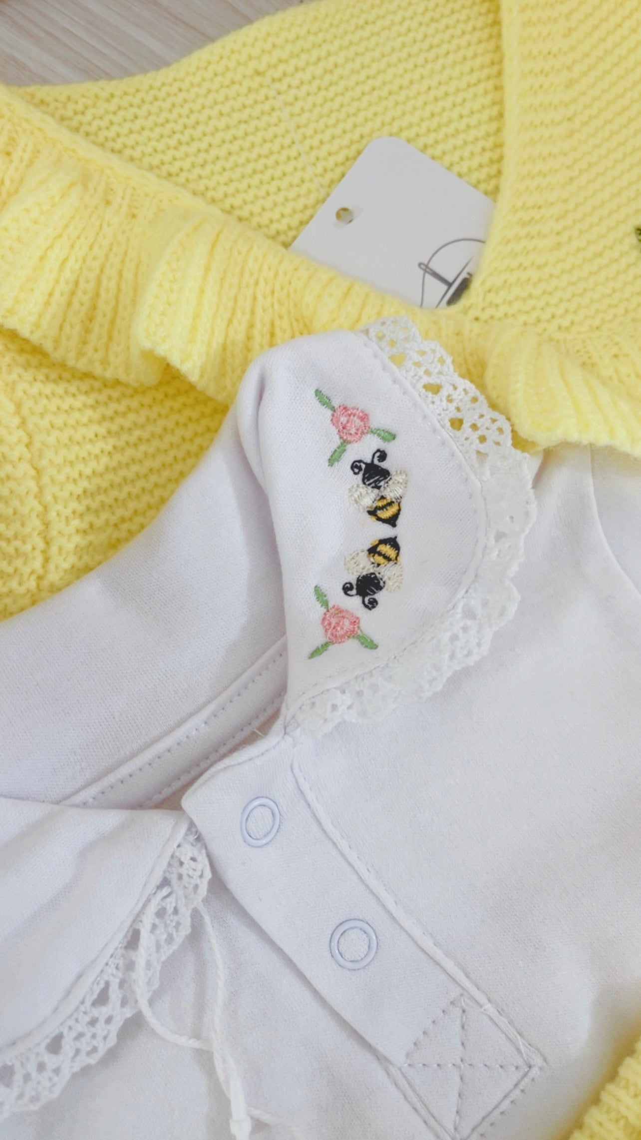 Bee Baby Girl Outfit – Yellow Knitted Set 4 pcs