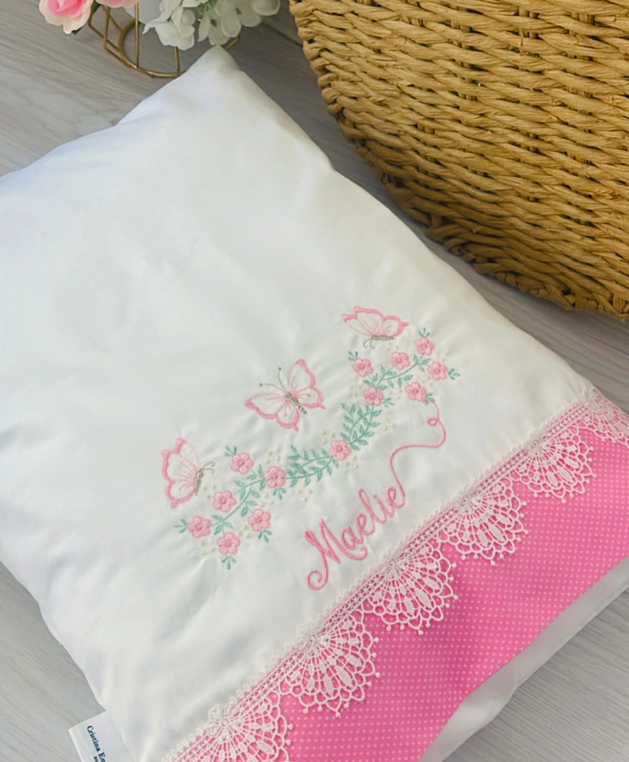 Pillow And Pillowcase - Personalised Embroidered | Decoration Baby Cushion (Only Order)