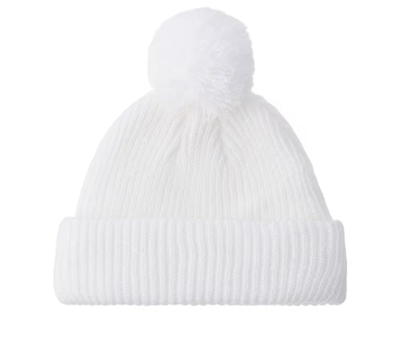 Baby Beanies Knitted with Pom Pom – Autumn & Winter ( Name Personalisation Available – Embroidered)