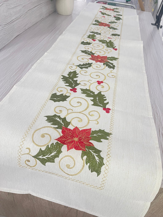 Table Runner Embroidery - Christmas Centre Flowers (40cmx1,75cm)