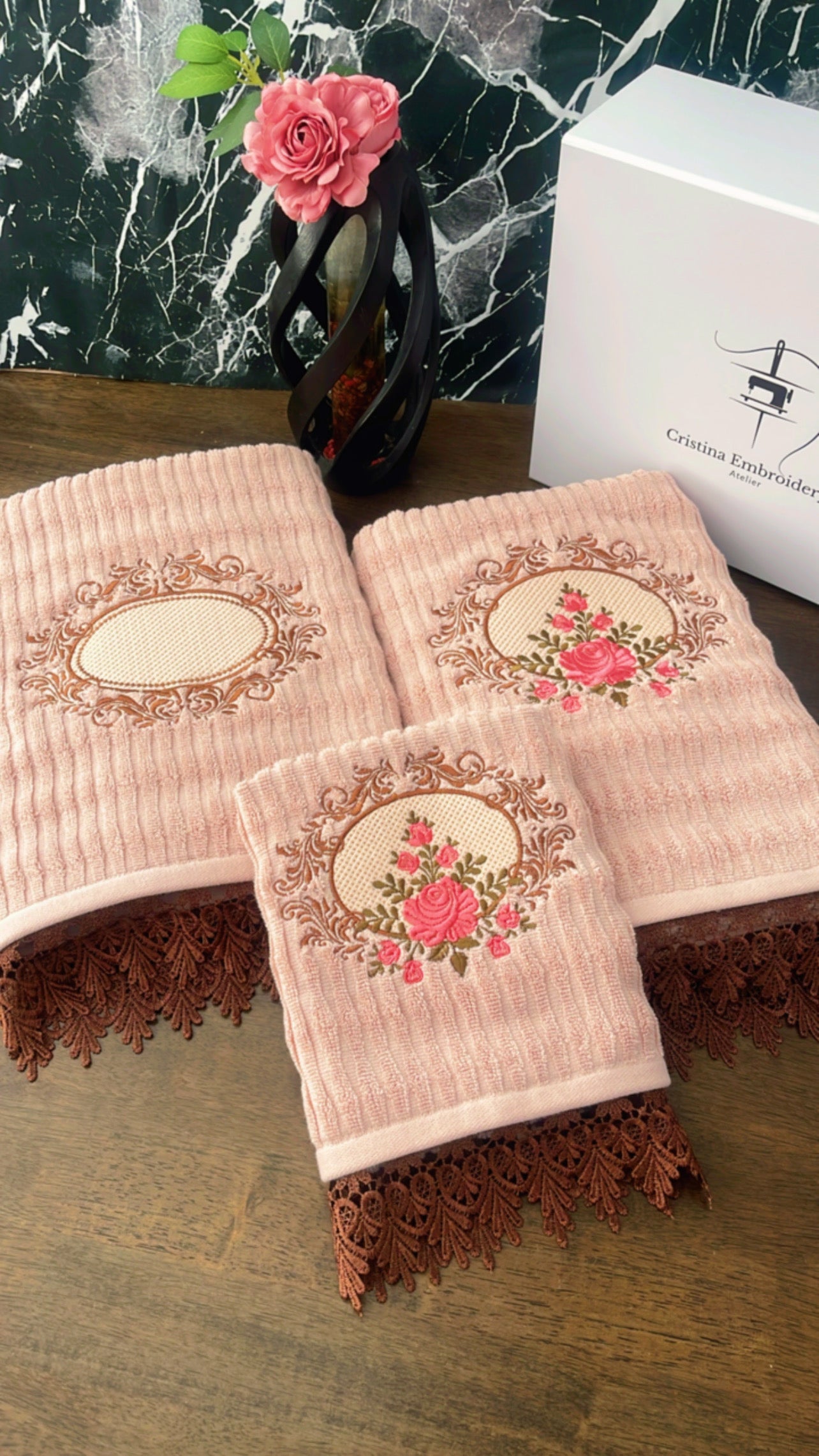 Blush Rose Luxury Towel Gift Set – 3 Pieces