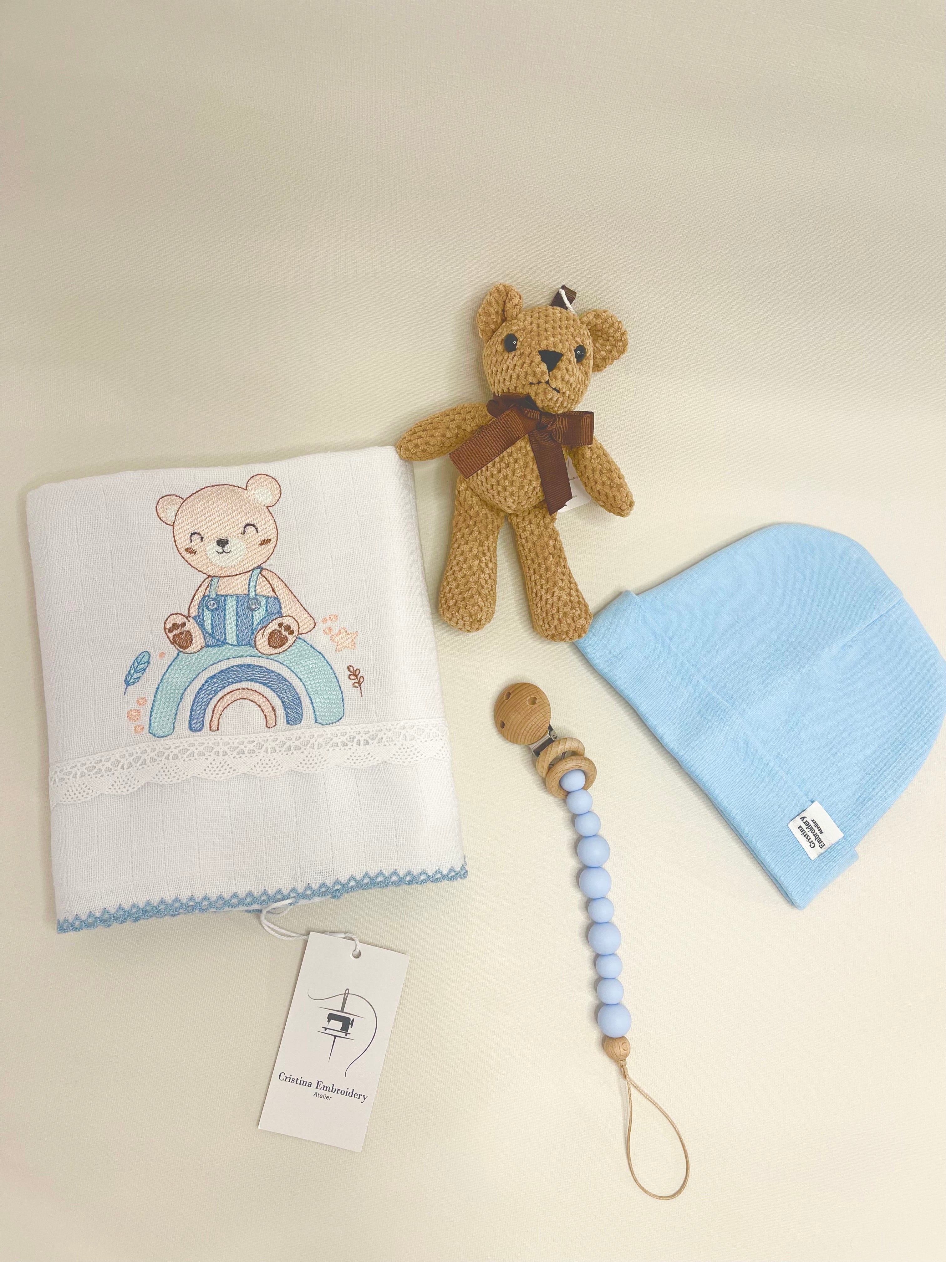 Classic Baby Gift Box - Rainbow Teddy Bear