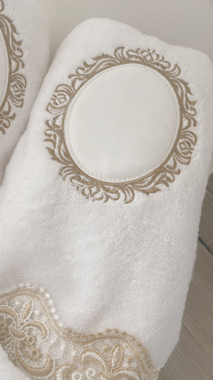 White Embroidery Bath Towel Set 3 pcs - Medallion