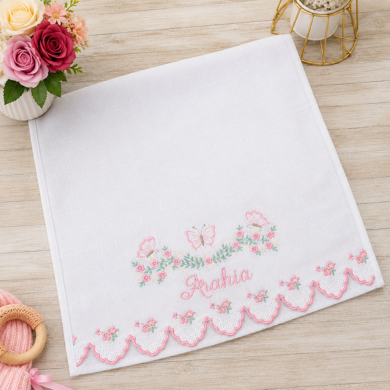 Fralda de Passeio para Bebê Bordada com Barrinha Bordada / Embroidery Burp Cloth