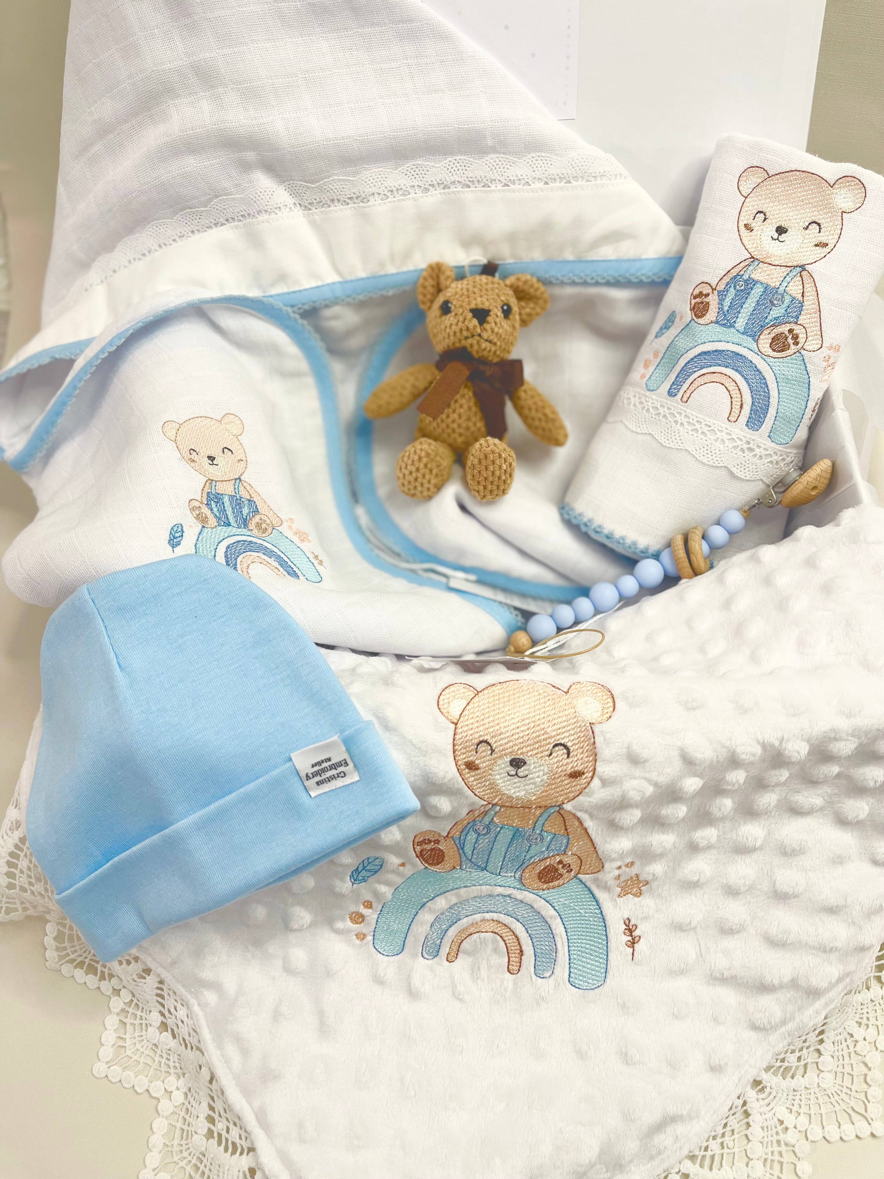Classic Baby Gift Box - Rainbow Teddy Bear