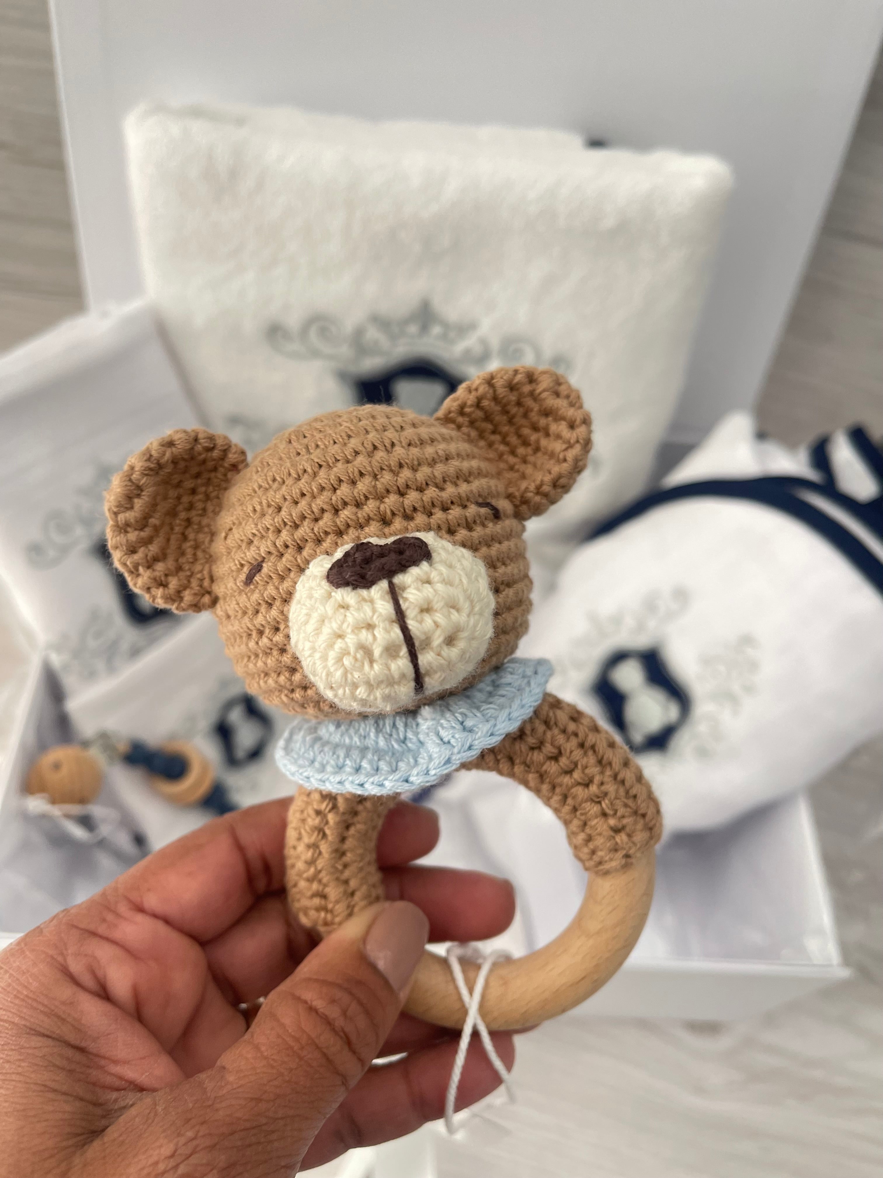 Gif Box Embroidery Hamper For Baby Boy  - Gray/Navy Blue Frame 8 item