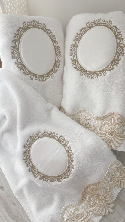 White Embroidery Bath Towel Set 3 pcs - Medallion