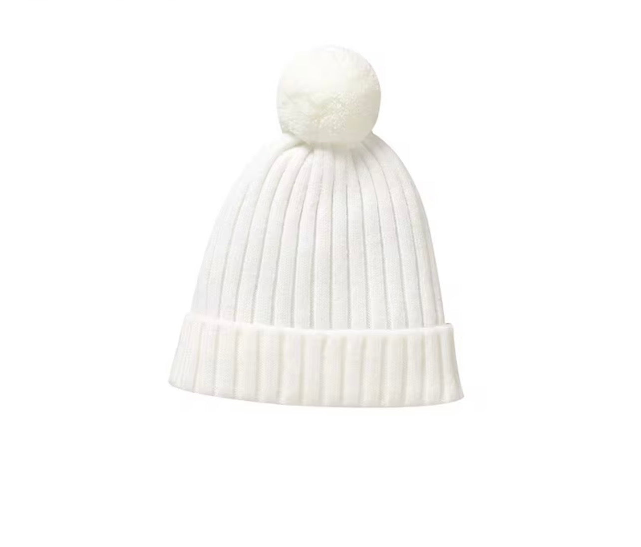 Baby Beanies Knitted with Pom Pom – Autumn & Winter ( Name Personalisation Available – Embroidered)