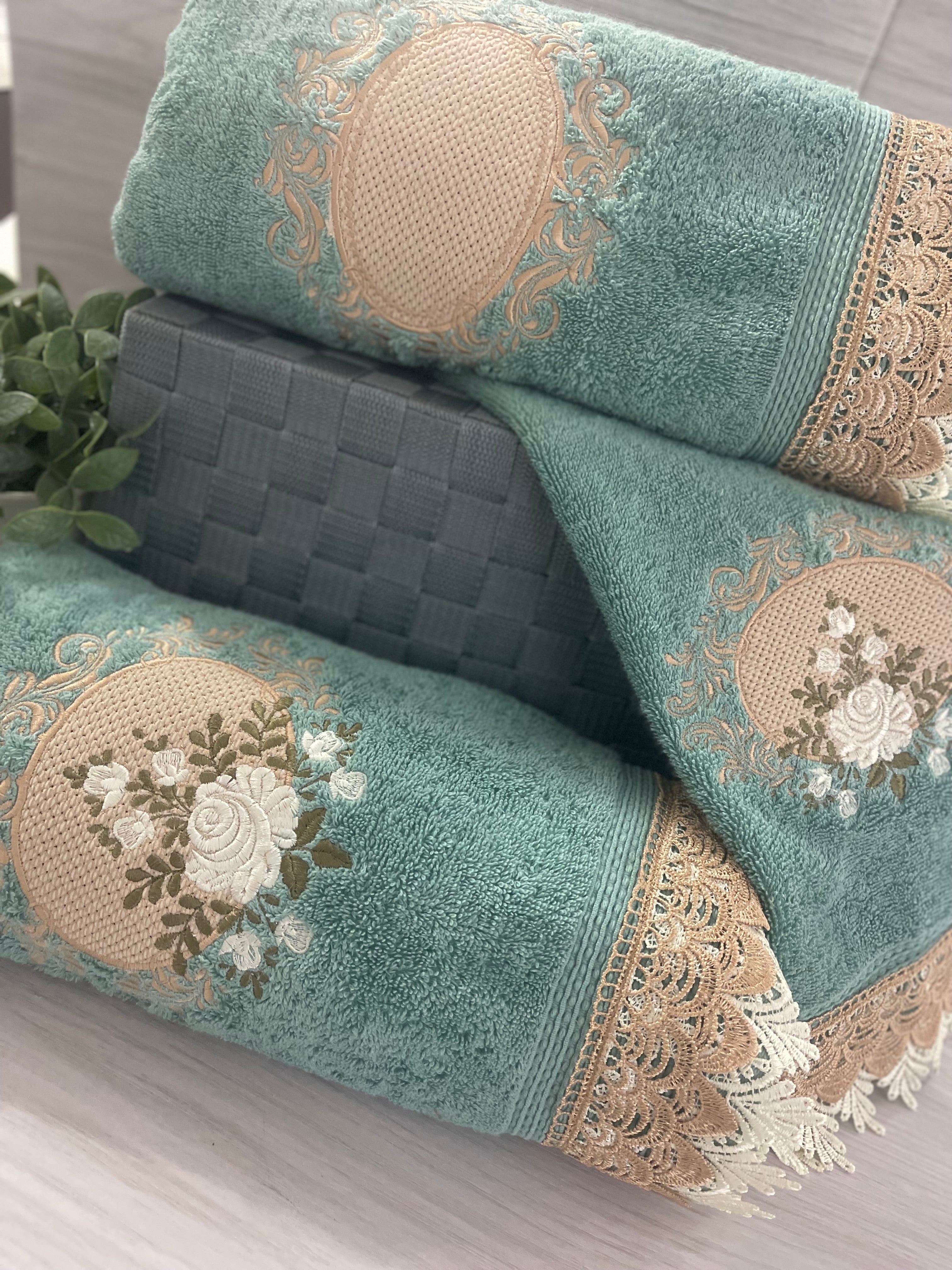 Embroidery Bath Towels Set - Acqua 3 pcs