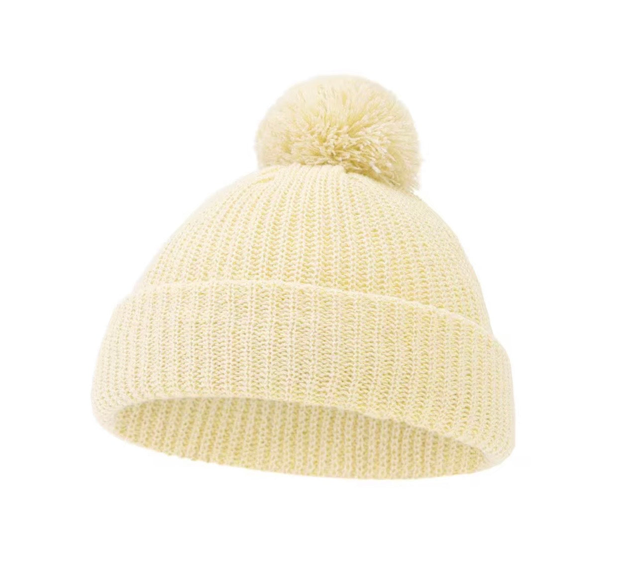 Baby Beanies Knitted with Pom Pom – Autumn & Winter ( Name Personalisation Available – Embroidered)