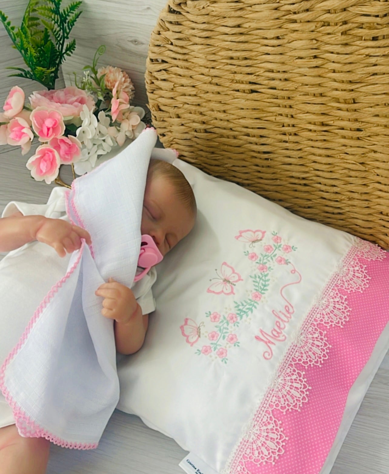 Pillow And Pillowcase - Personalised Embroidered | Decoration Baby Cushion (Only Order)