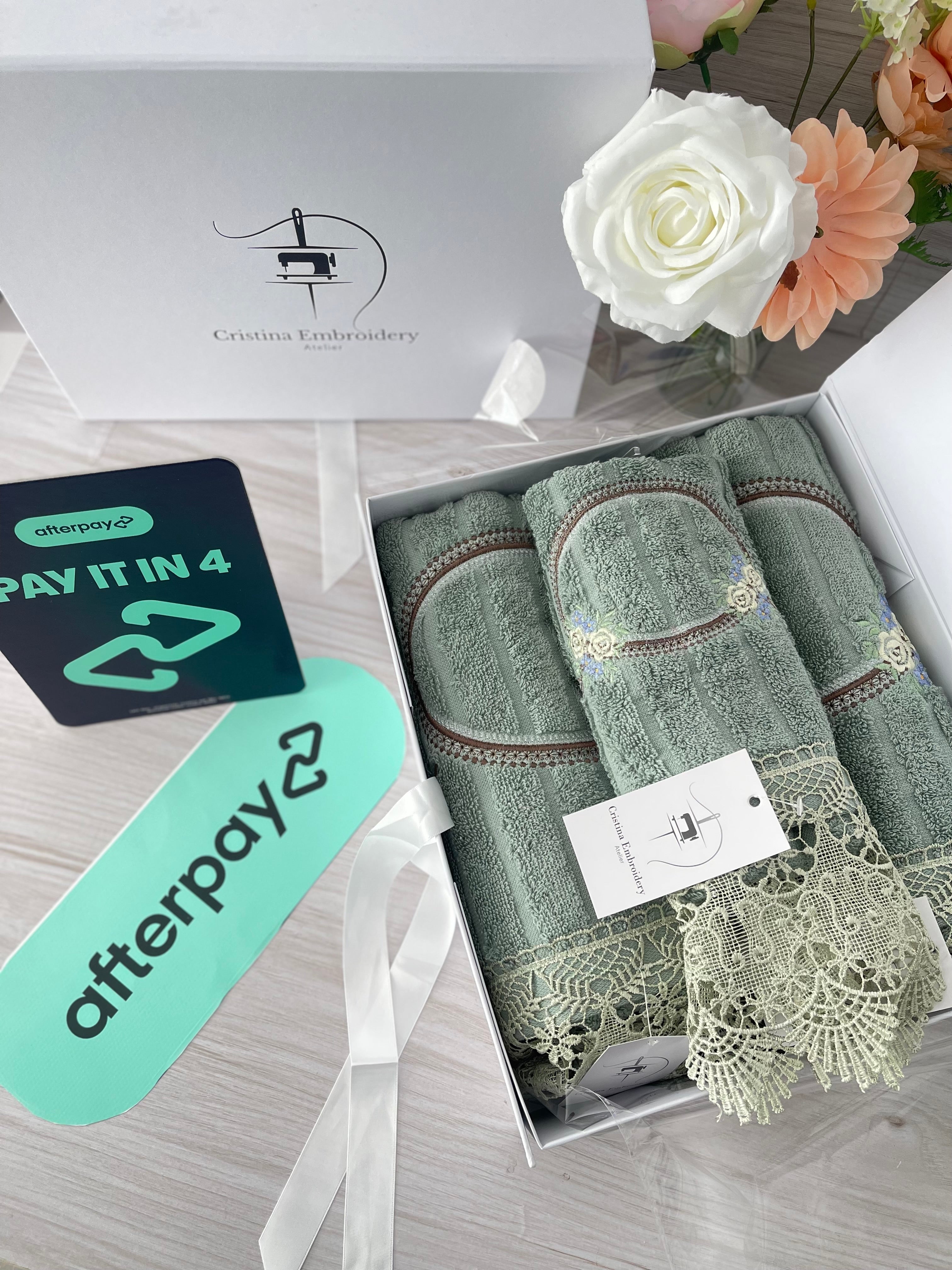 Embroidery Bath Towel Set - Green Classic