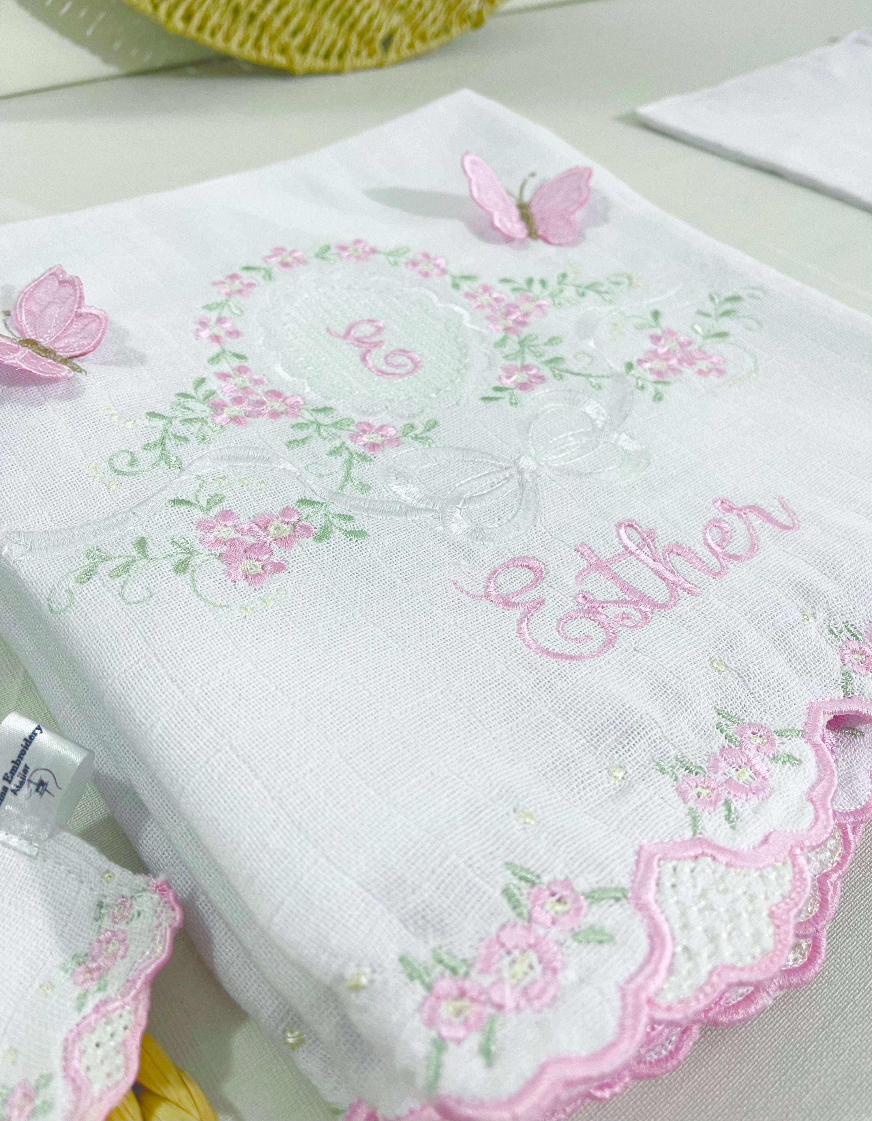 Fralda de Passeio para Bebê Bordada com Barrinha Bordada / Embroidery Burp Cloth 80cmx80cm