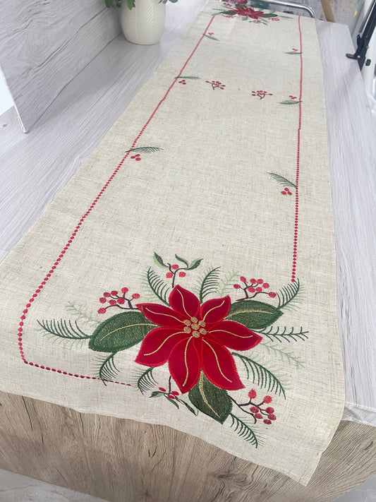 Table Runner - Christmas Flowers Design (40x175cm)