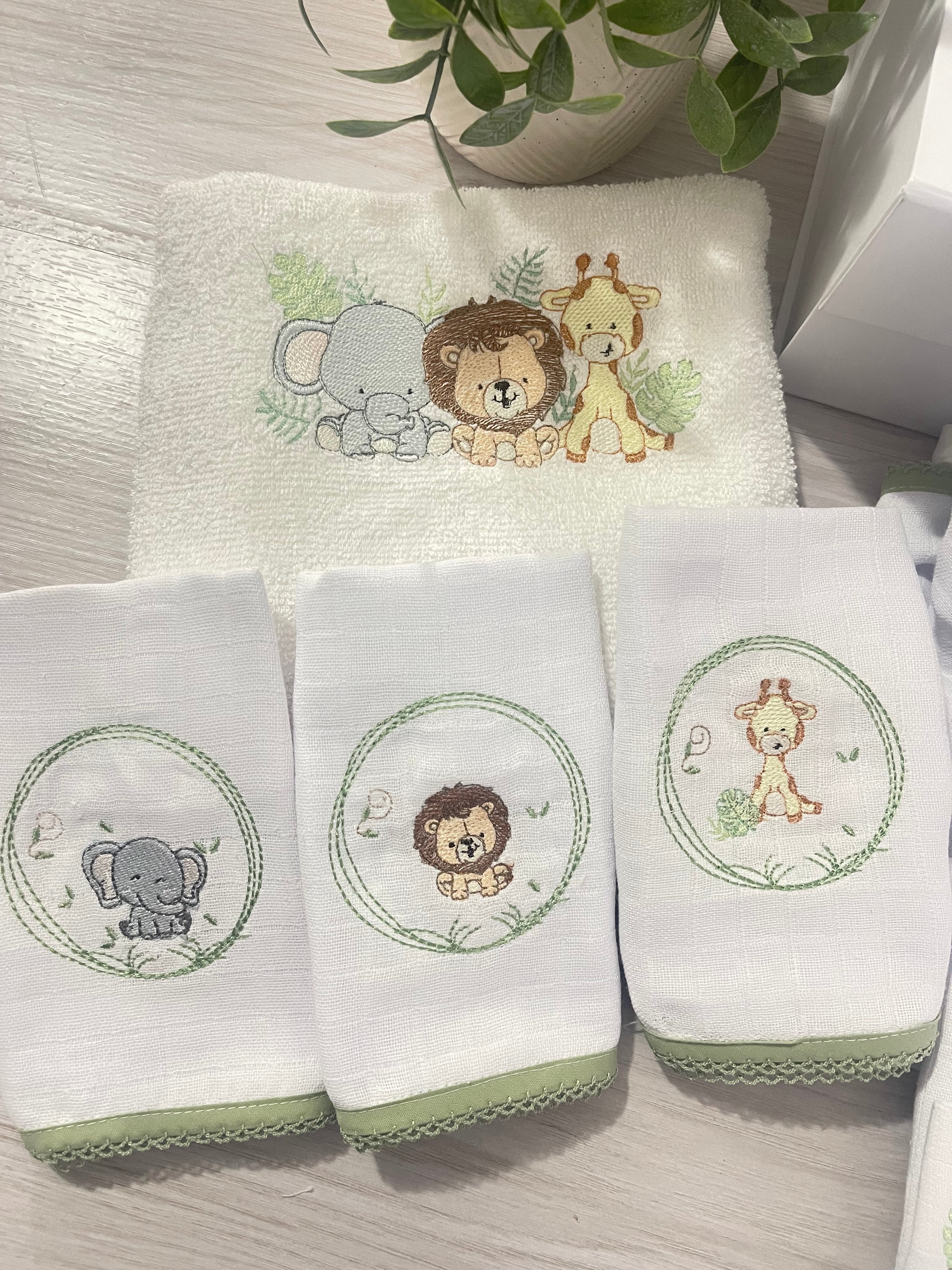 Embroidered Baby Gift Box – Handcrafted Hamper with 6 Essentials -Safari