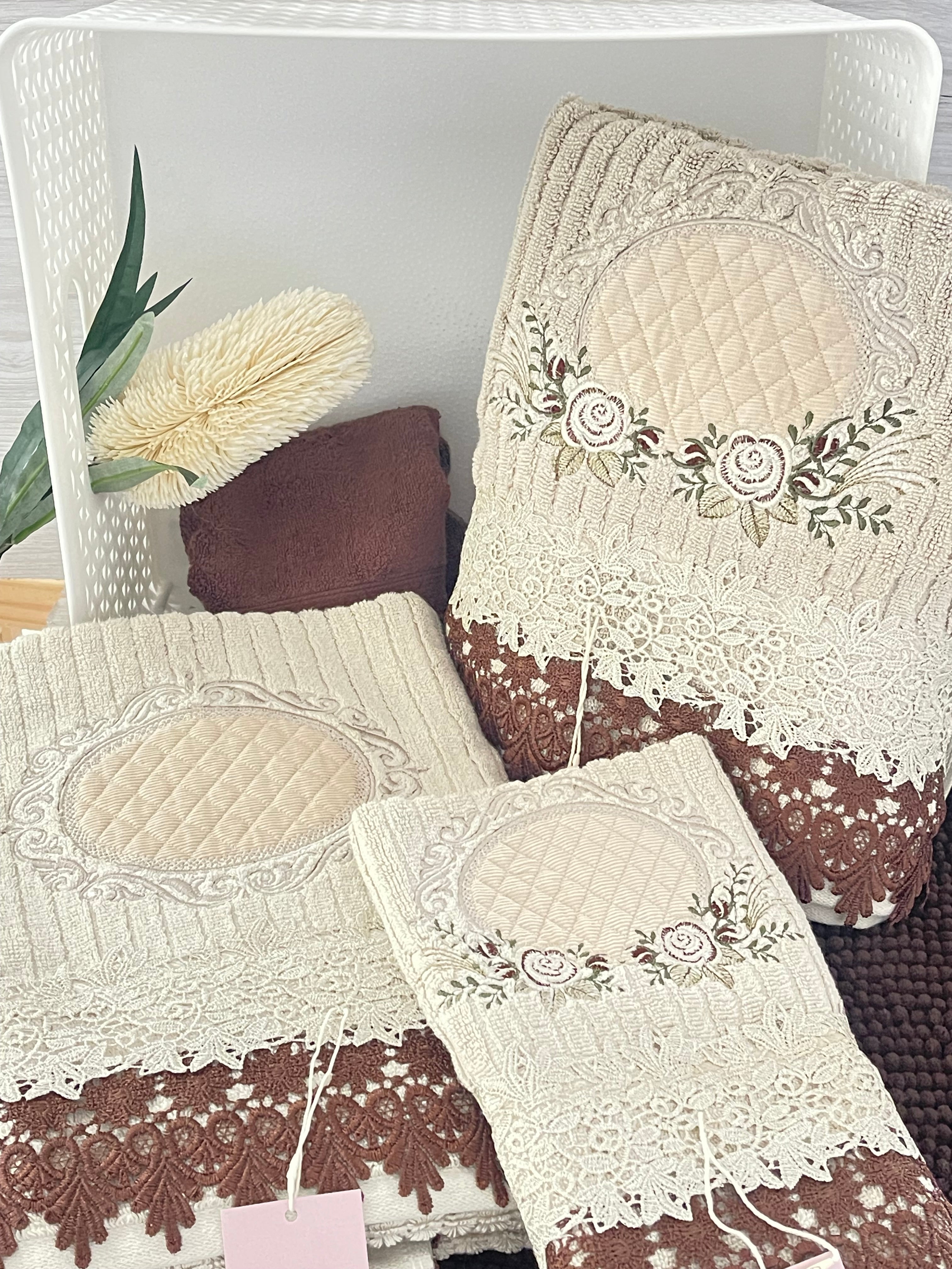 Embroidery Bath Towel Set Beige - Sheraton Luxury 6 pcs