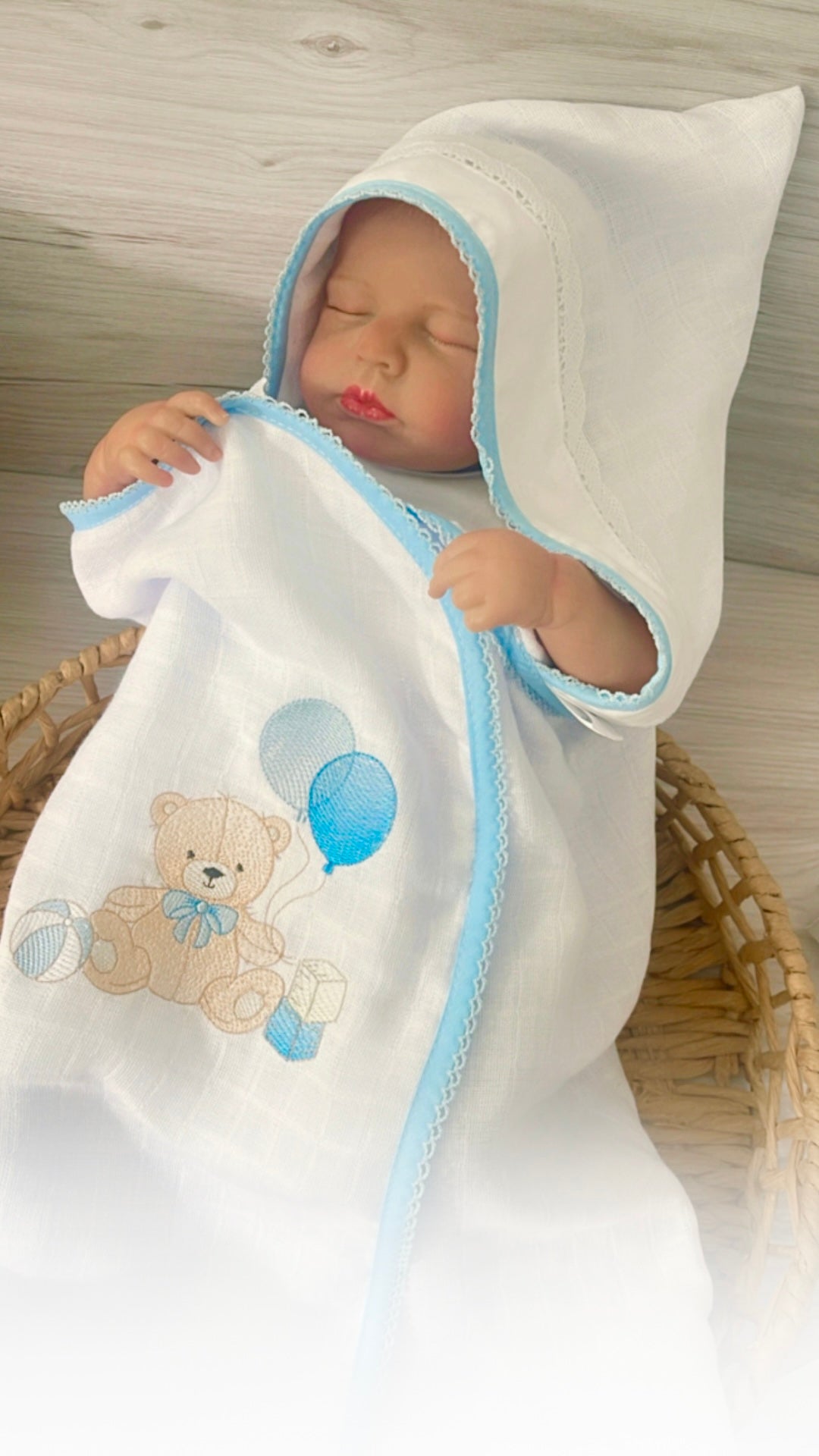 Embroidered Baby Gift Box – Handcrafted Hamper with 8 Essentials - Baloon Teddy Bear