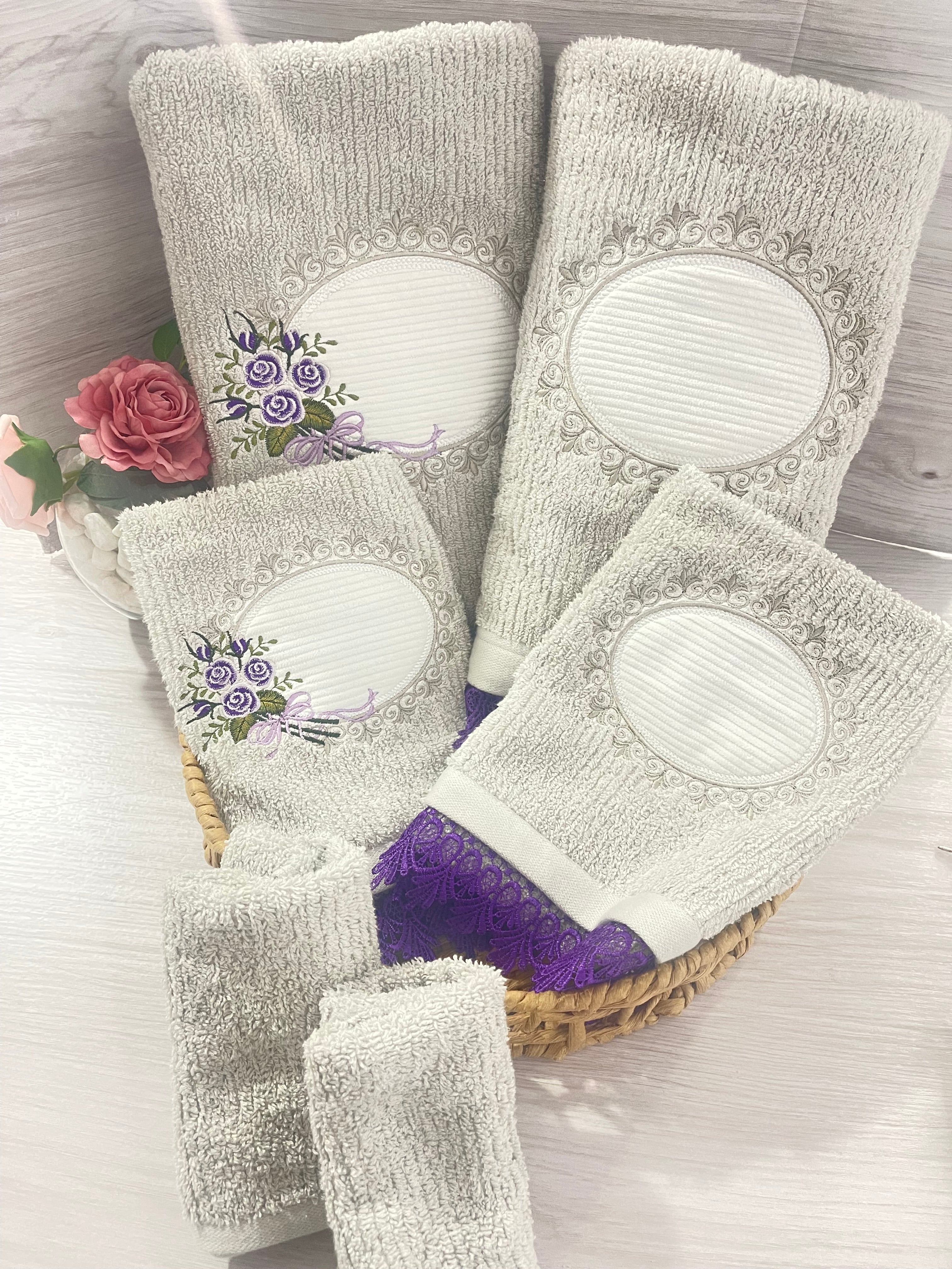 Light Grey Embroidery Bath Towel Set-6pcs