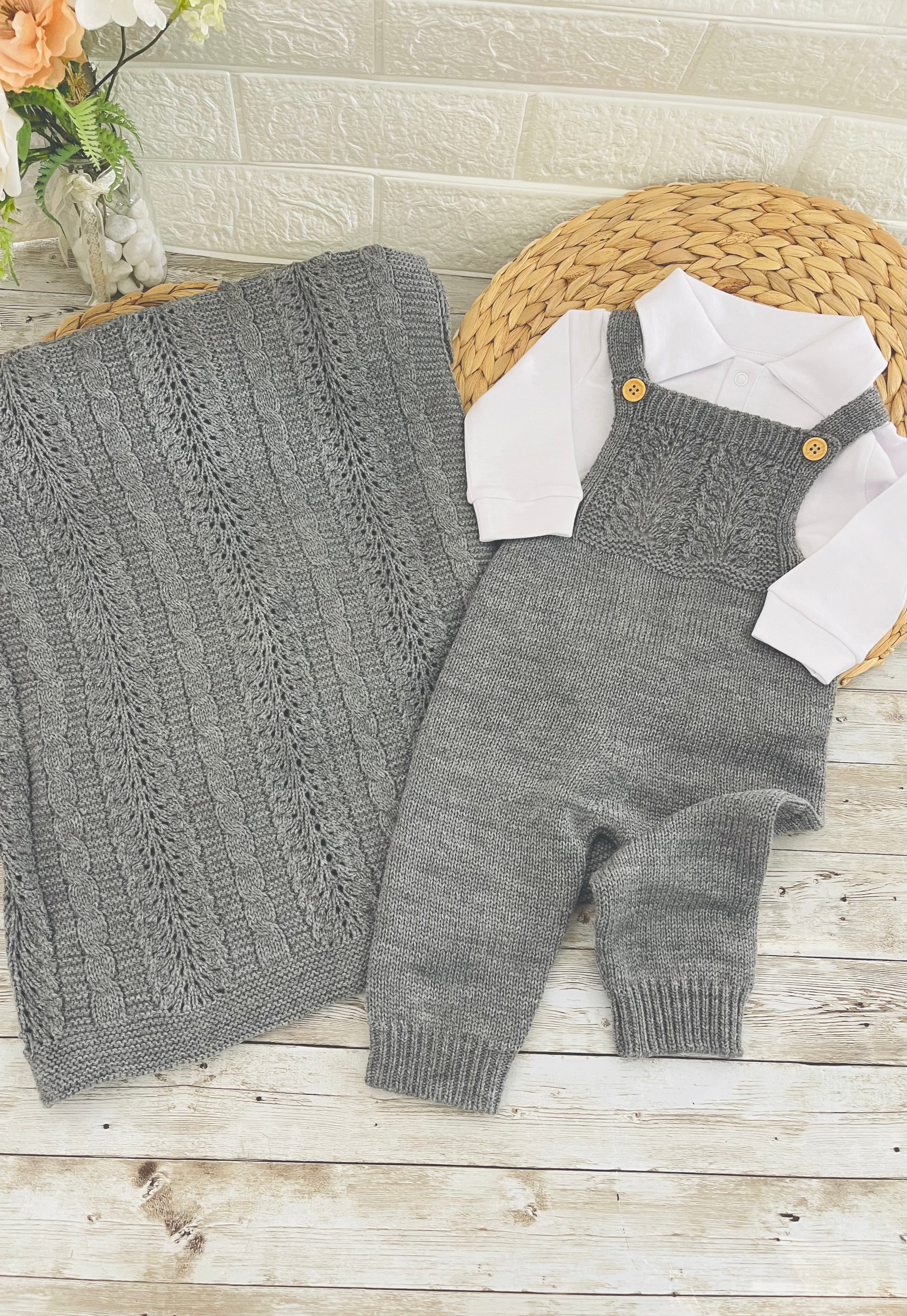 Knitted Baby Coming Home Outfit – 3 Piece Set - Braids (0-3 months)