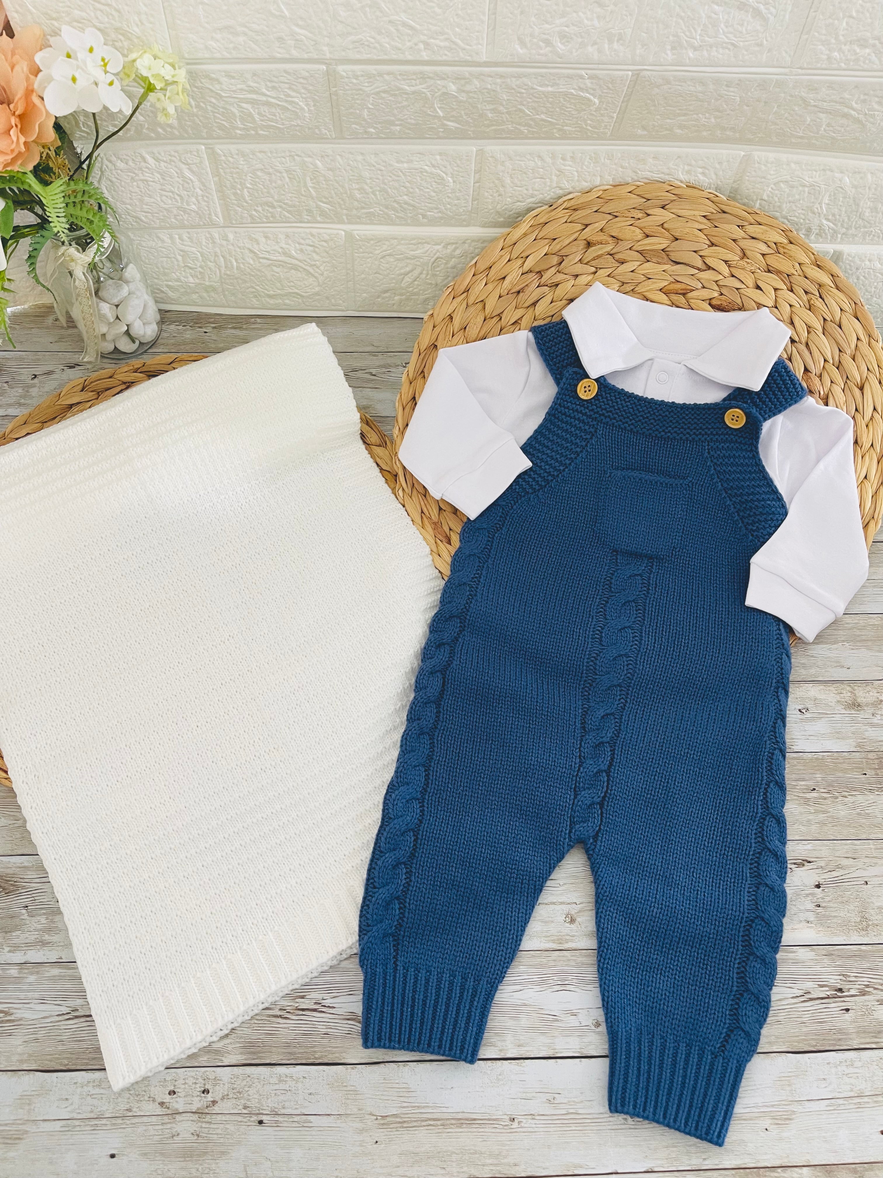 Royal Blue - Knitted Baby Boy Outfit - Front Pocket (0-3 months) 3pcs