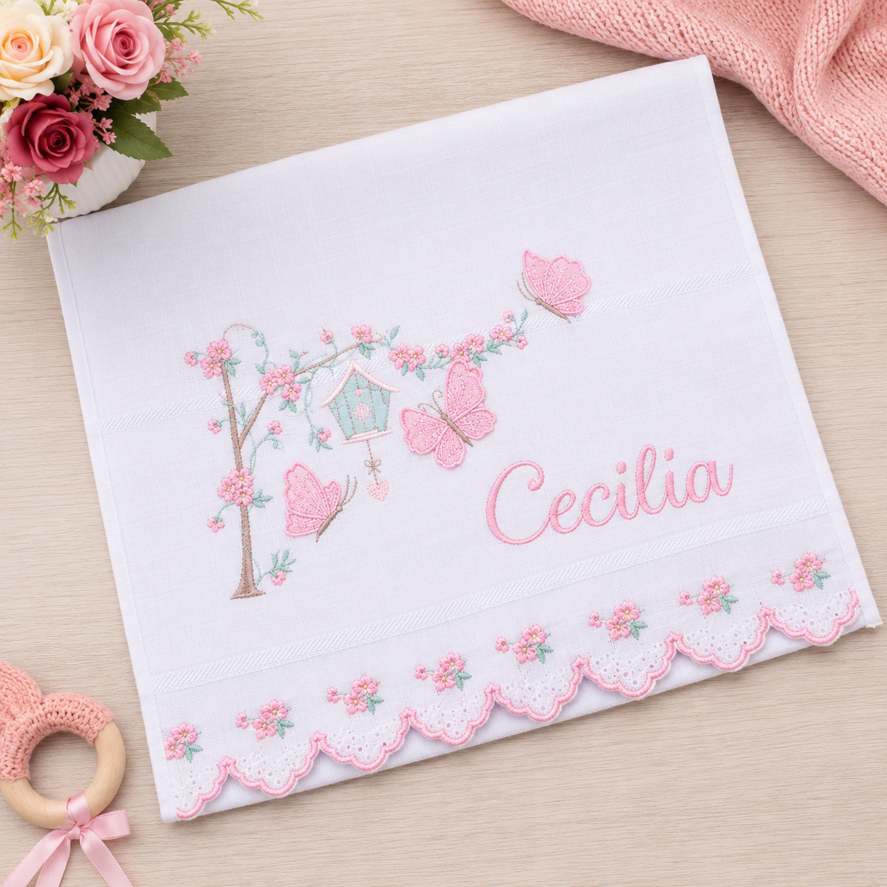Fralda de Passeio para Bebê Bordada com Barrinha Bordada / Embroidery Burp Cloth
