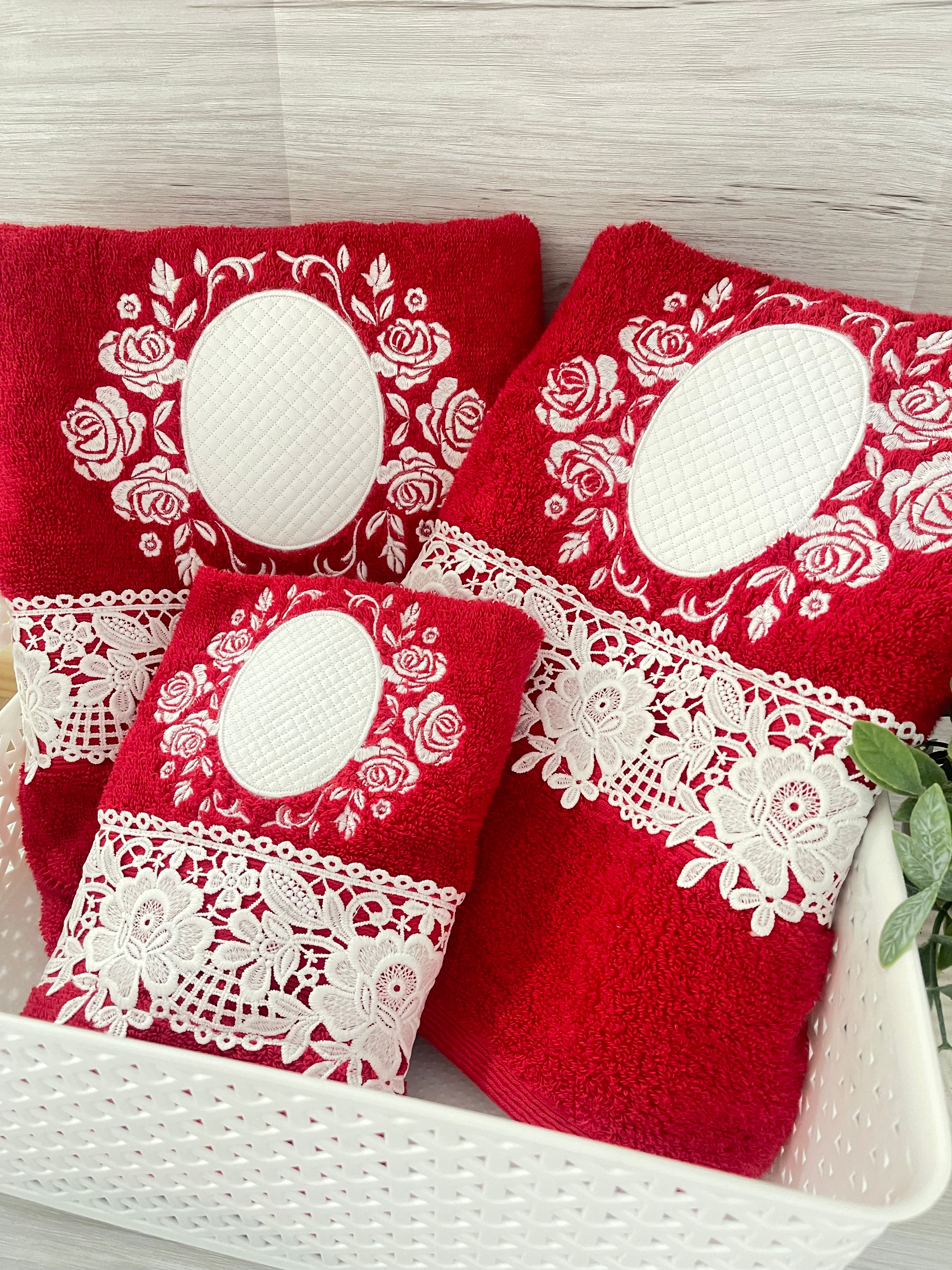 Embroidery Red Bath Towel Set