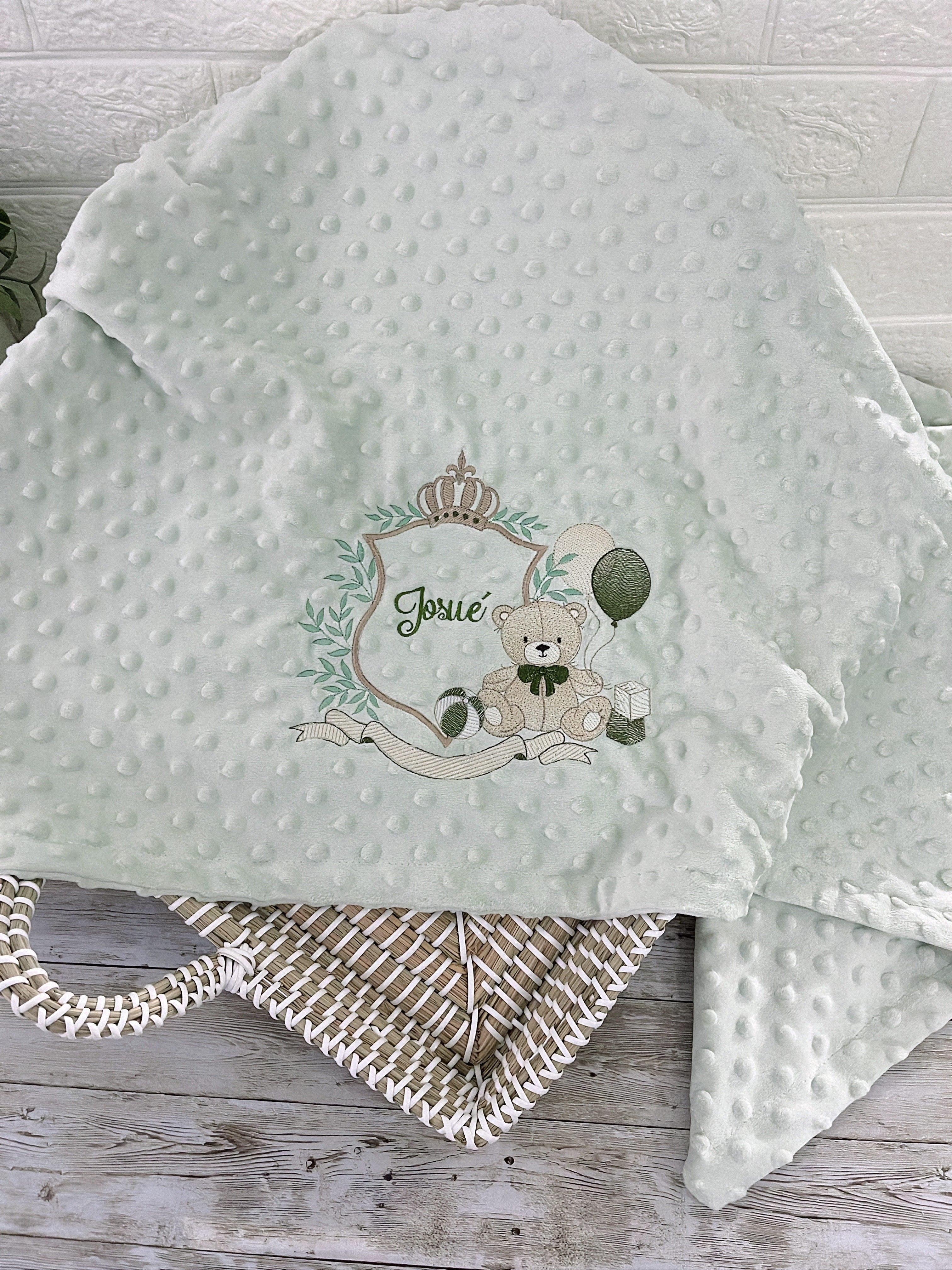 Polka Dots Baby Blanket – Double-Sided Soft Cotton with Custom Embroidery - Light Green