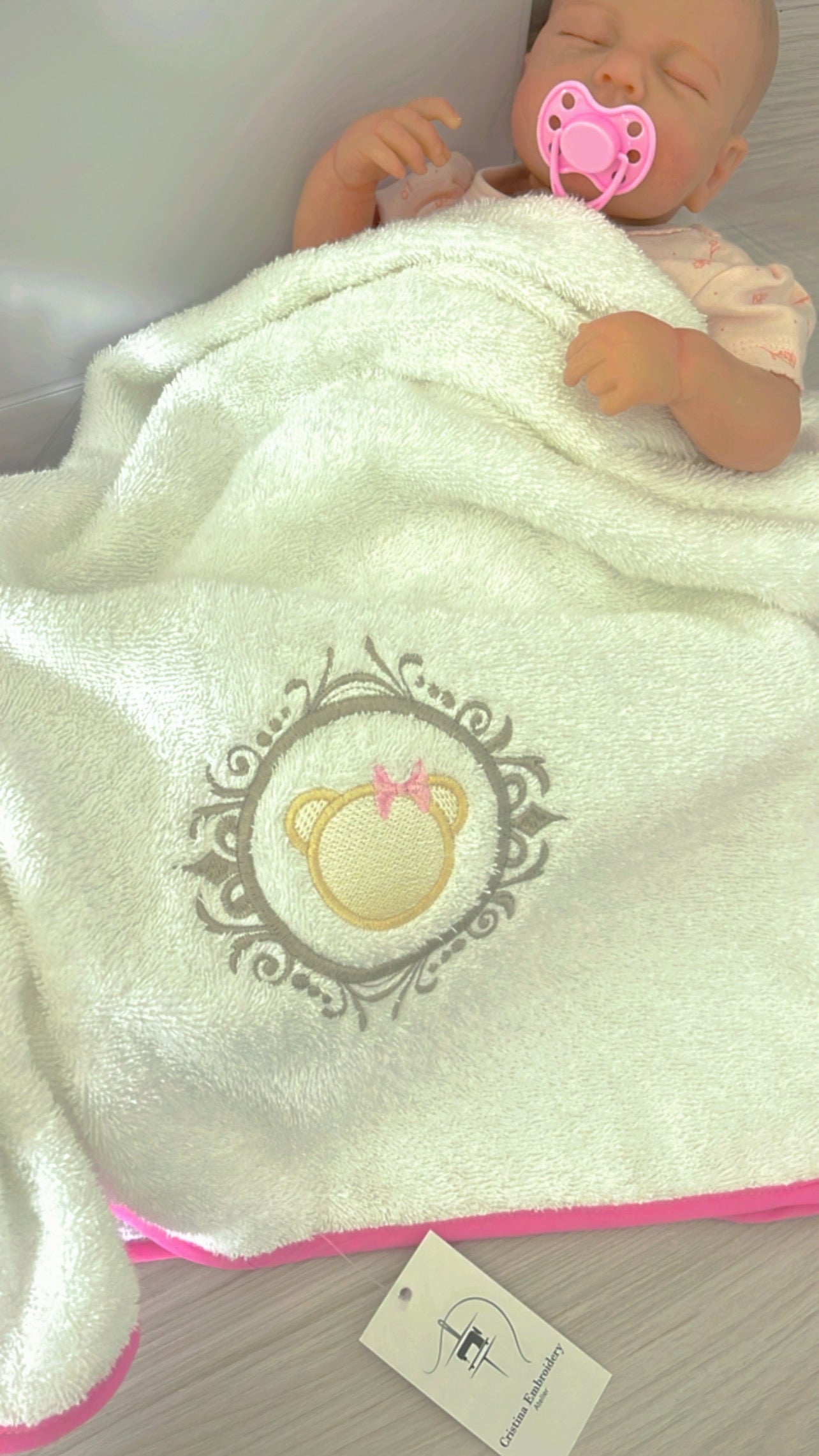 Embroidered Baby Girl Gift Box – Handcrafted Hamper with 7 Essentials - Frame Head Teddy Bear