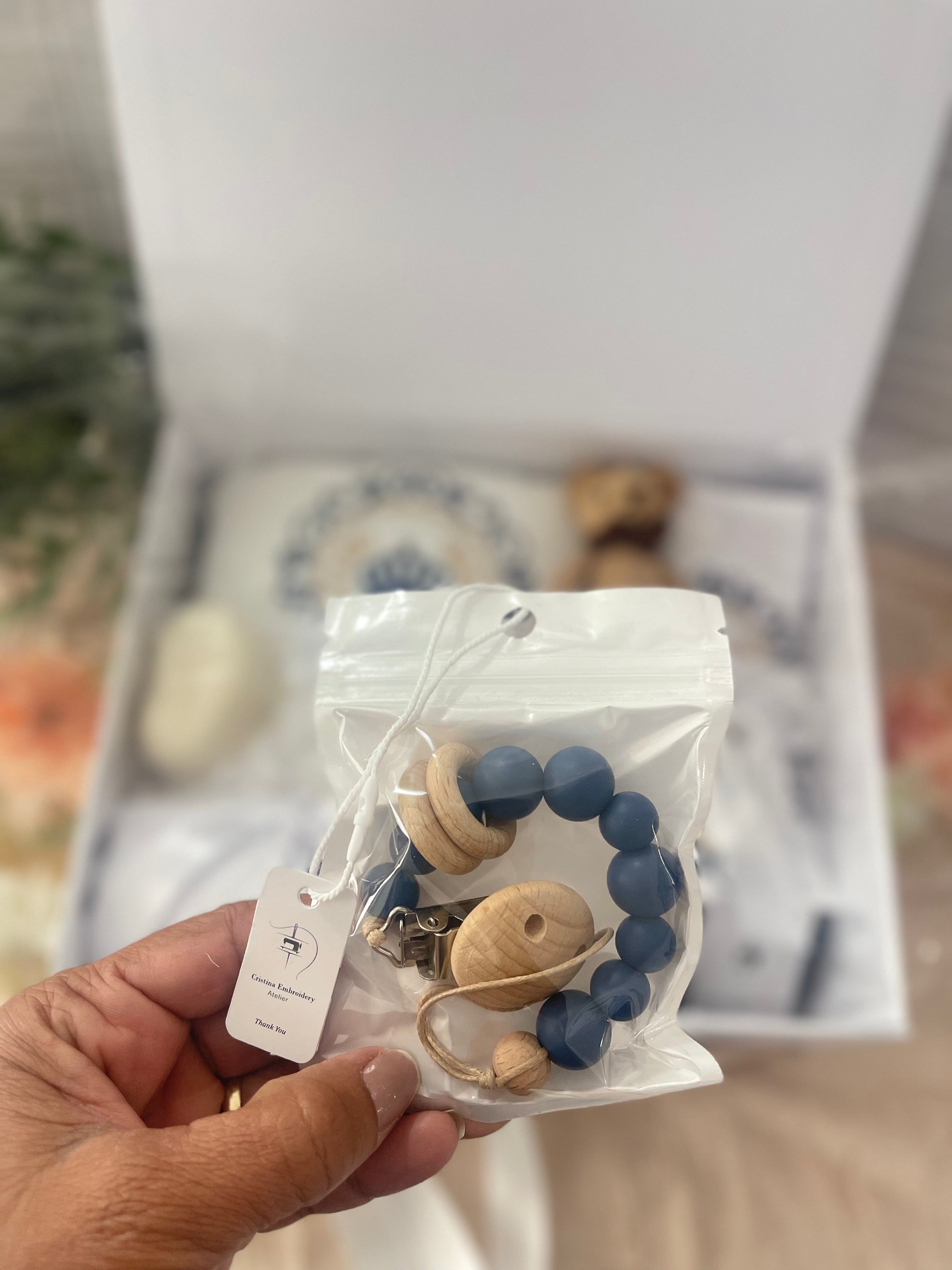 Embroidered Baby Gift Box – Handcrafted Hamper with 7 Essentials - Navy Blue Crown Frame