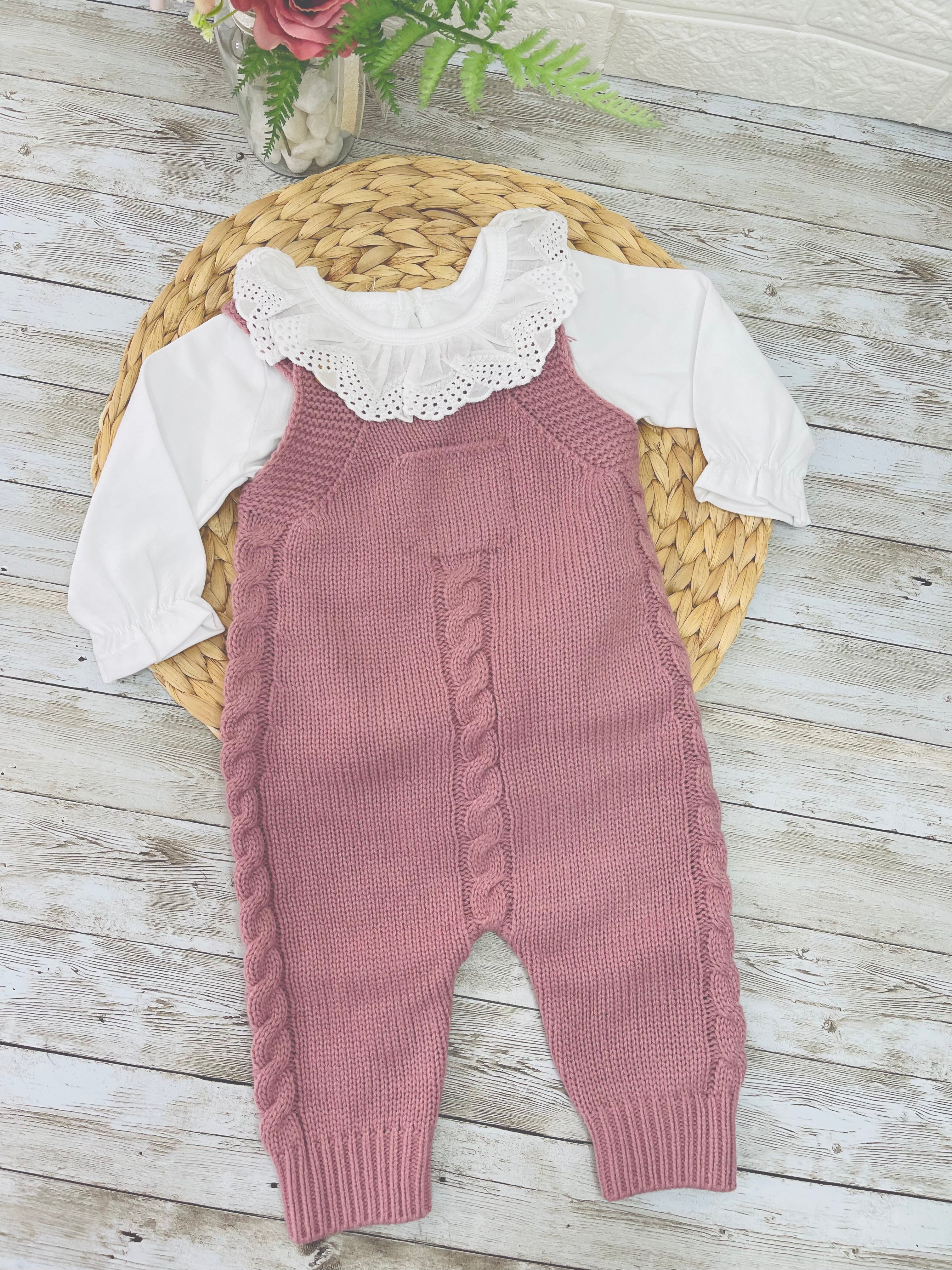 Dusty Pink Baby Romper - Blouse Collar Lace 0-3 months