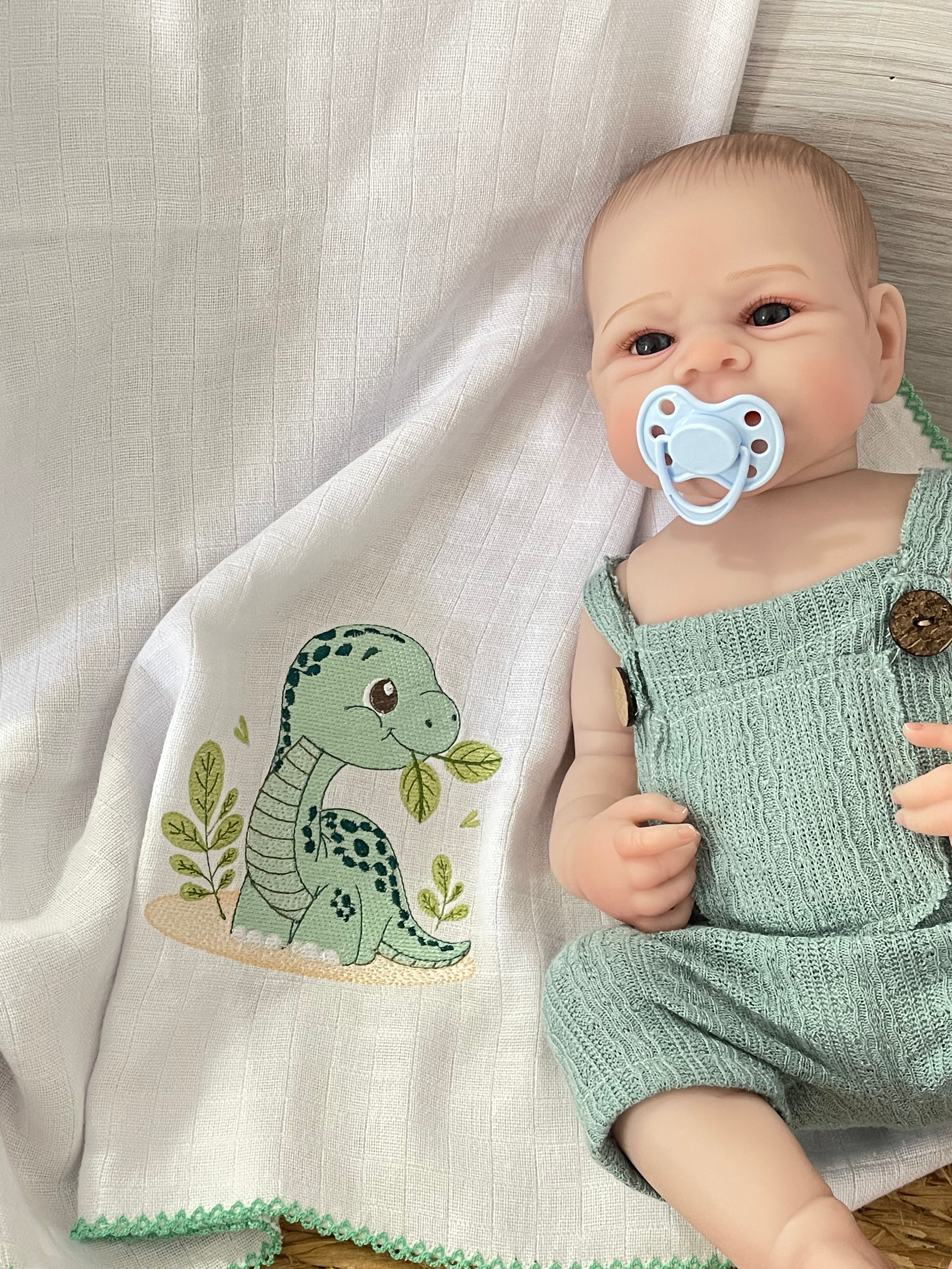 Embroidered Baby Gift Box – Handcrafted Hamper with 7 Essentials - Green Baby Dinosaur