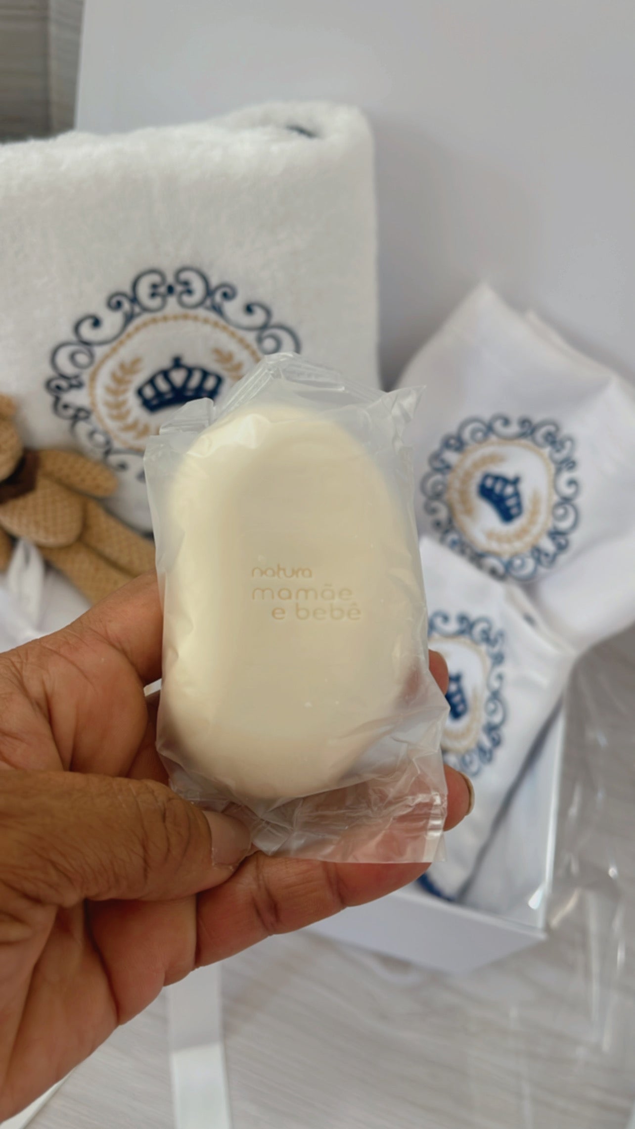 Embroidered Baby Gift Box – Handcrafted Hamper with 7 Essentials - Navy Blue Crown Frame