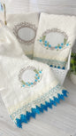 Embroidery Bath Towels Set Invory/ Turquoise